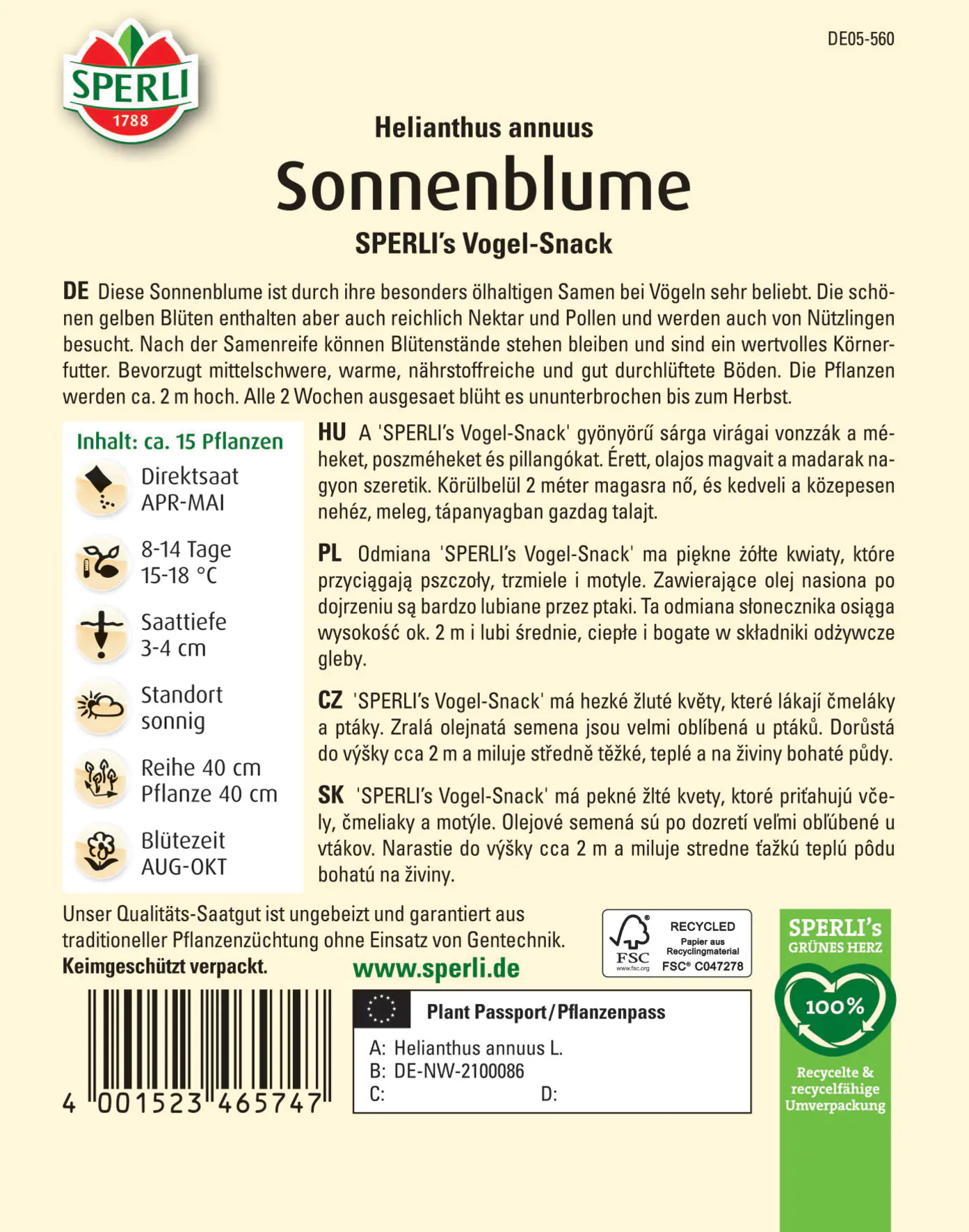 Sperli Snack-Sonnenblume Peredovick