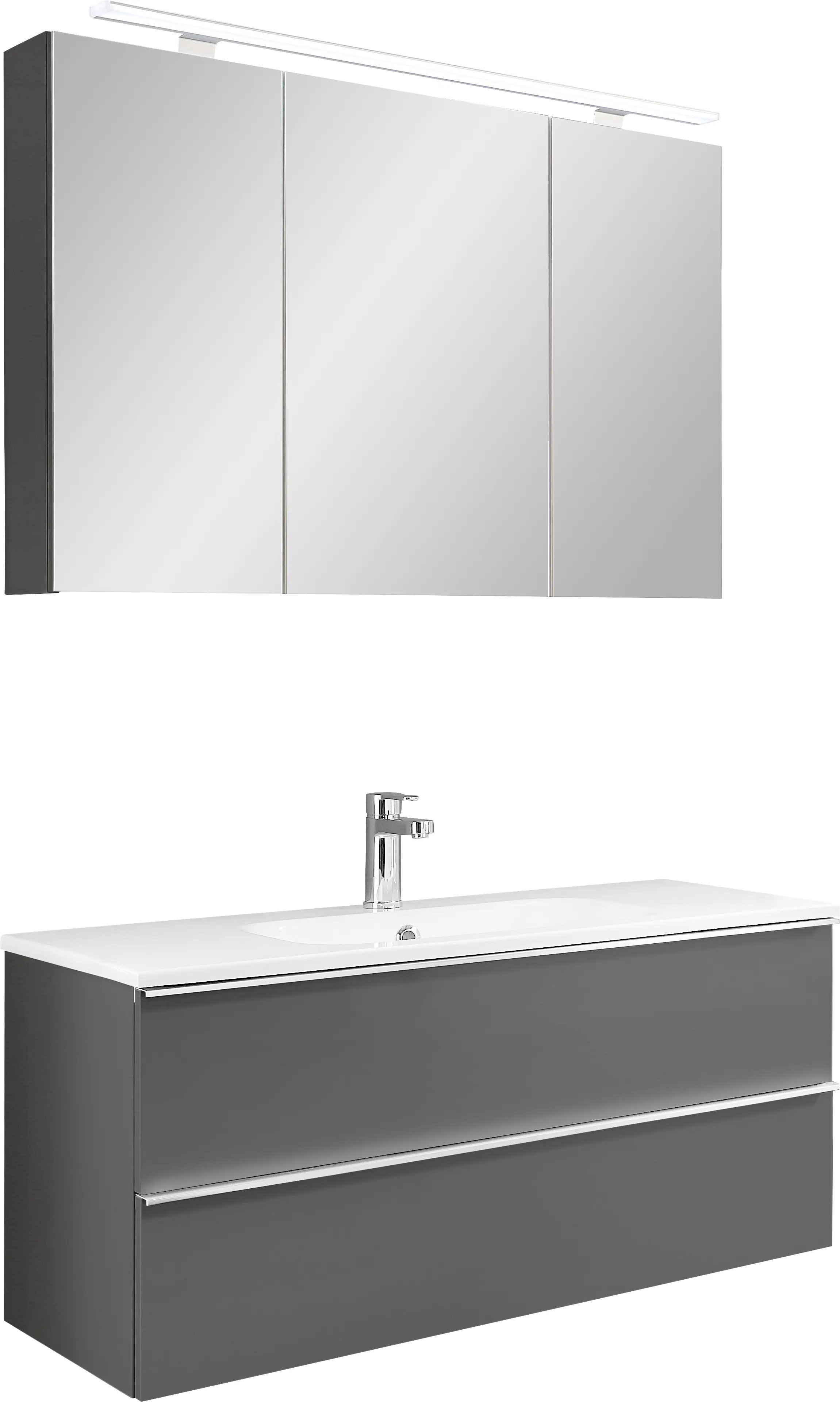 Primaster Bad-Set Düsseldorf grau 101 cm LED-Leuchten, Mineralgusswaschtisch