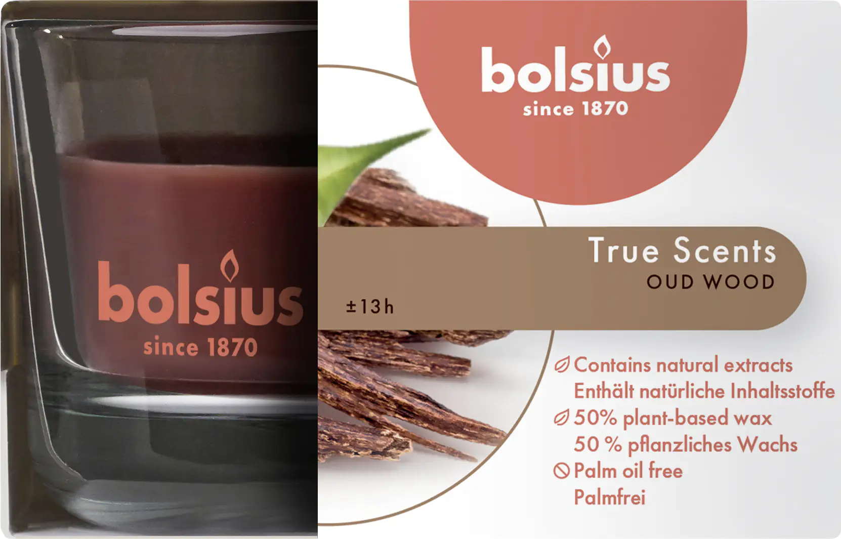 Bolsius Duftkerze im Glas Oud Wood, Höhe 5 cm, Ø 8 cm