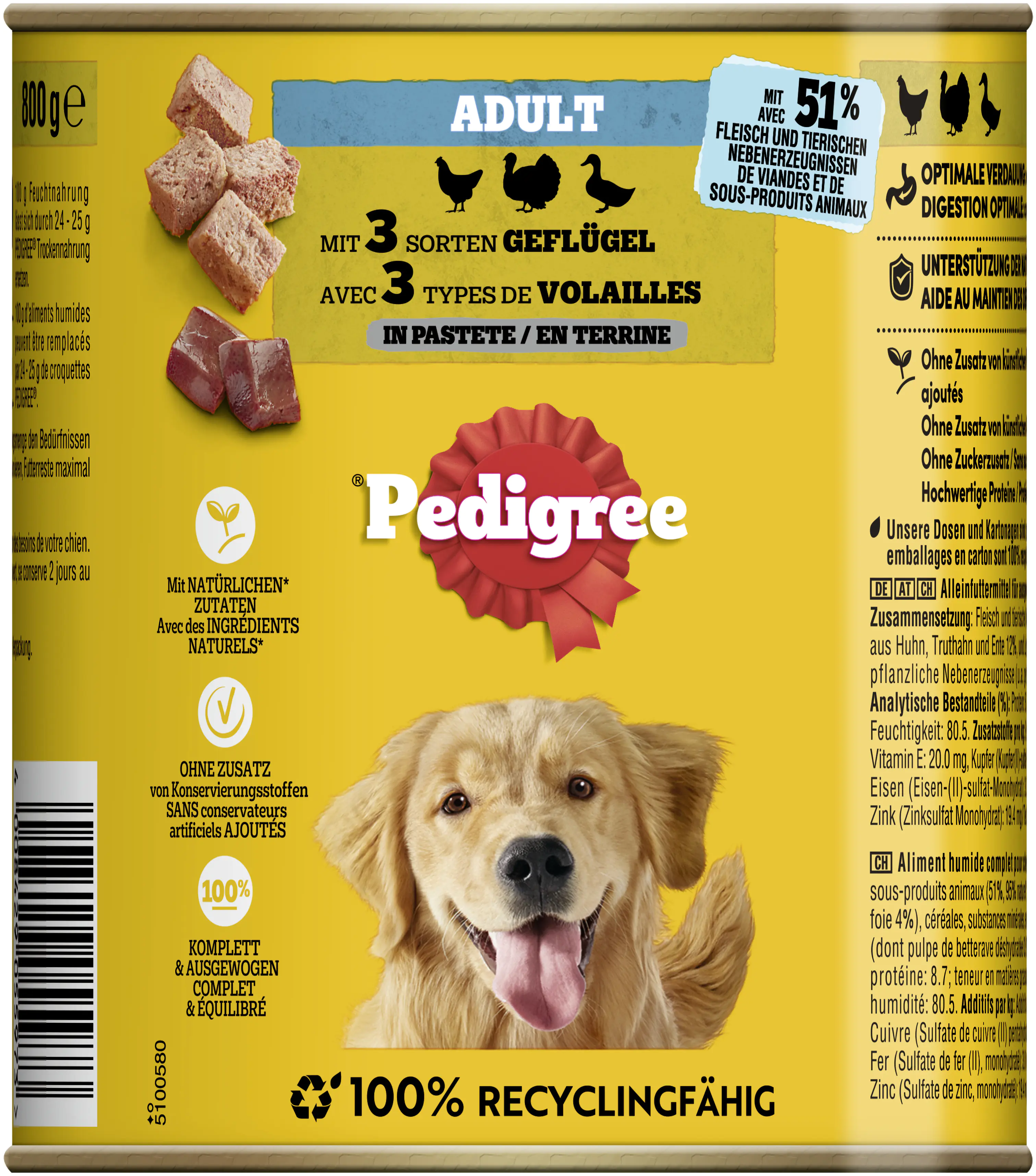 Pedigree Hundefutter Classic 800 g mit 3 Sorten Geflügel Pedigree Hundefutter Classic 800 g mit 3 Sorten Geflügel