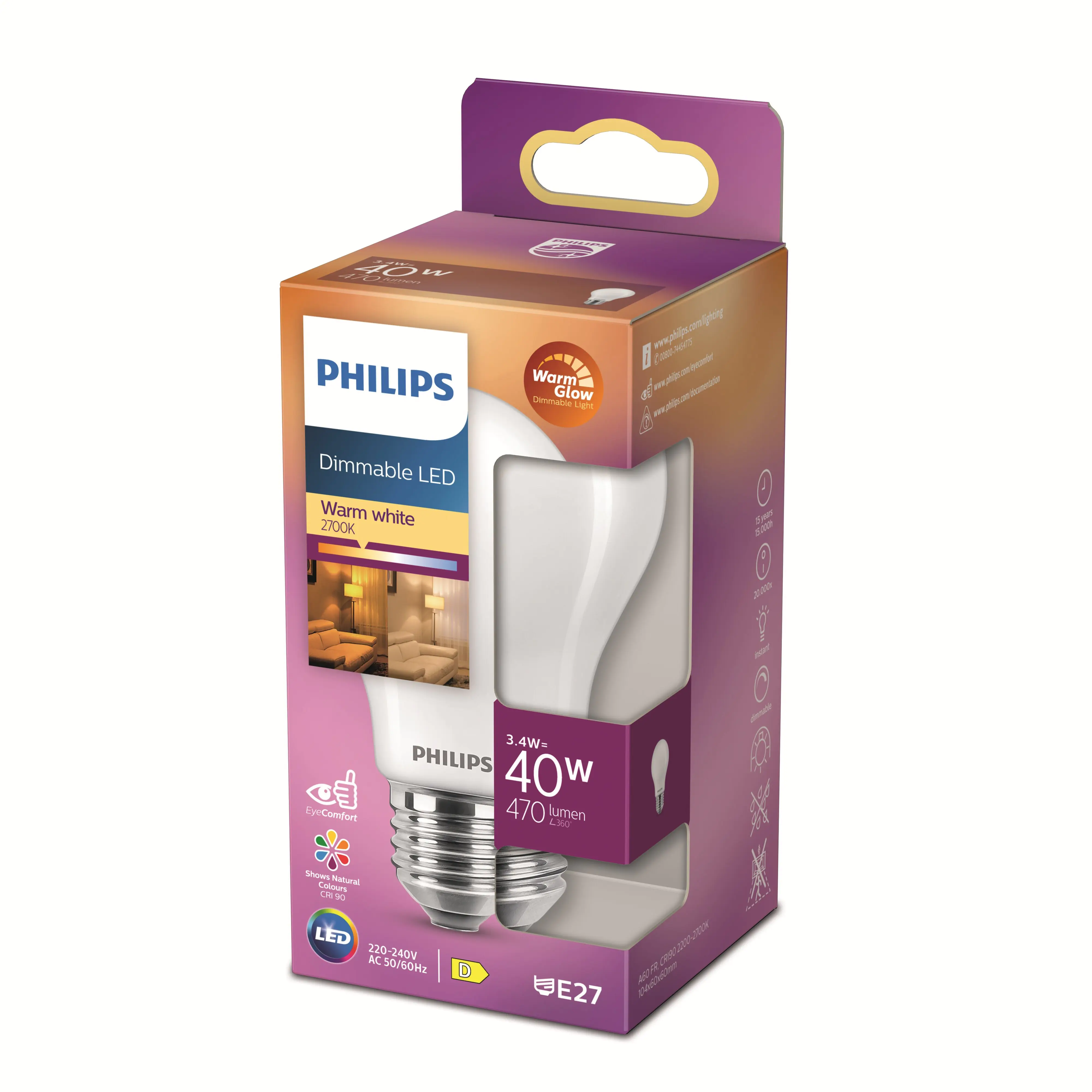 Philips LED-Leuchtmittel A60 E27 3,4W warmweiß matt