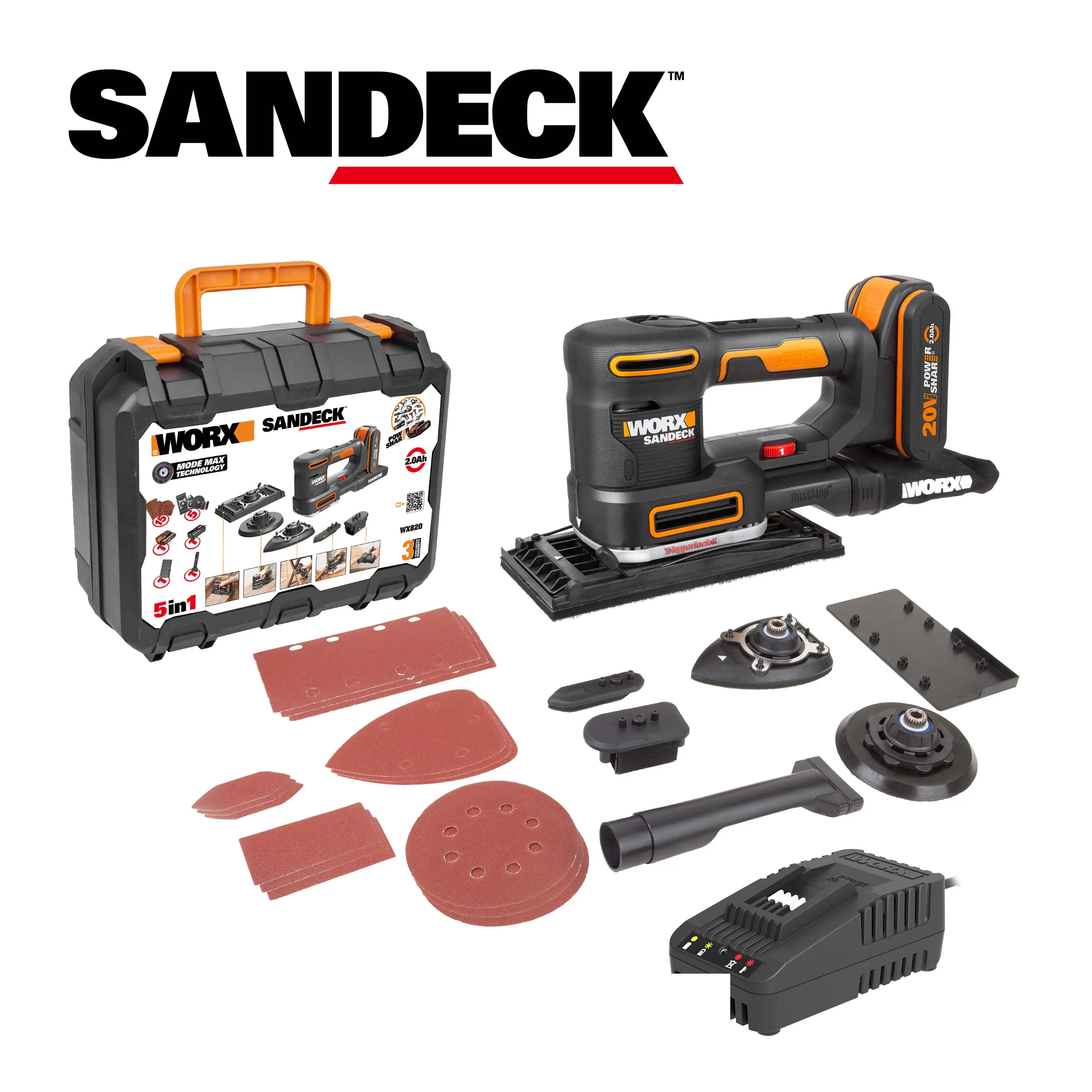 Worx Akku-Multischleifer WX820 20 V inkl. Akku 2 Ah & Ladegerät Worx Akku-Multischleifer WX820 20 V inkl. Akku 2 Ah & Ladegerät