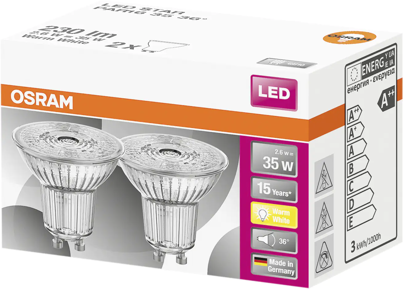 Osram LED Reflektor Star PAR16 35 GU10 2,6W 2er Pack warmweiß, klar Osram LED Reflektor Star PAR16 35 GU10 2,6W 2er Pack warmweiß, klar
