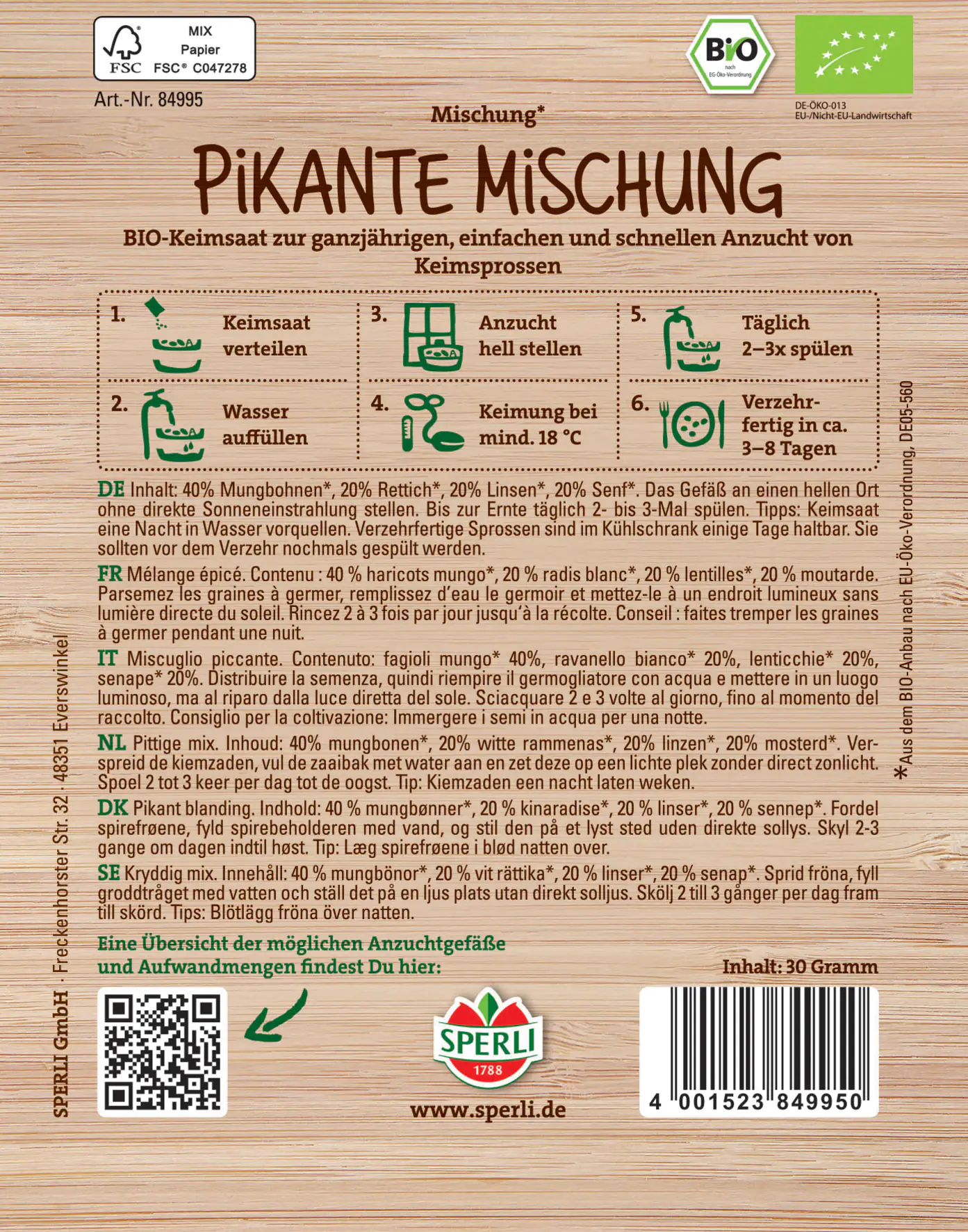 Sperli BIO Keimsprossen-Saat Pikante Mischung