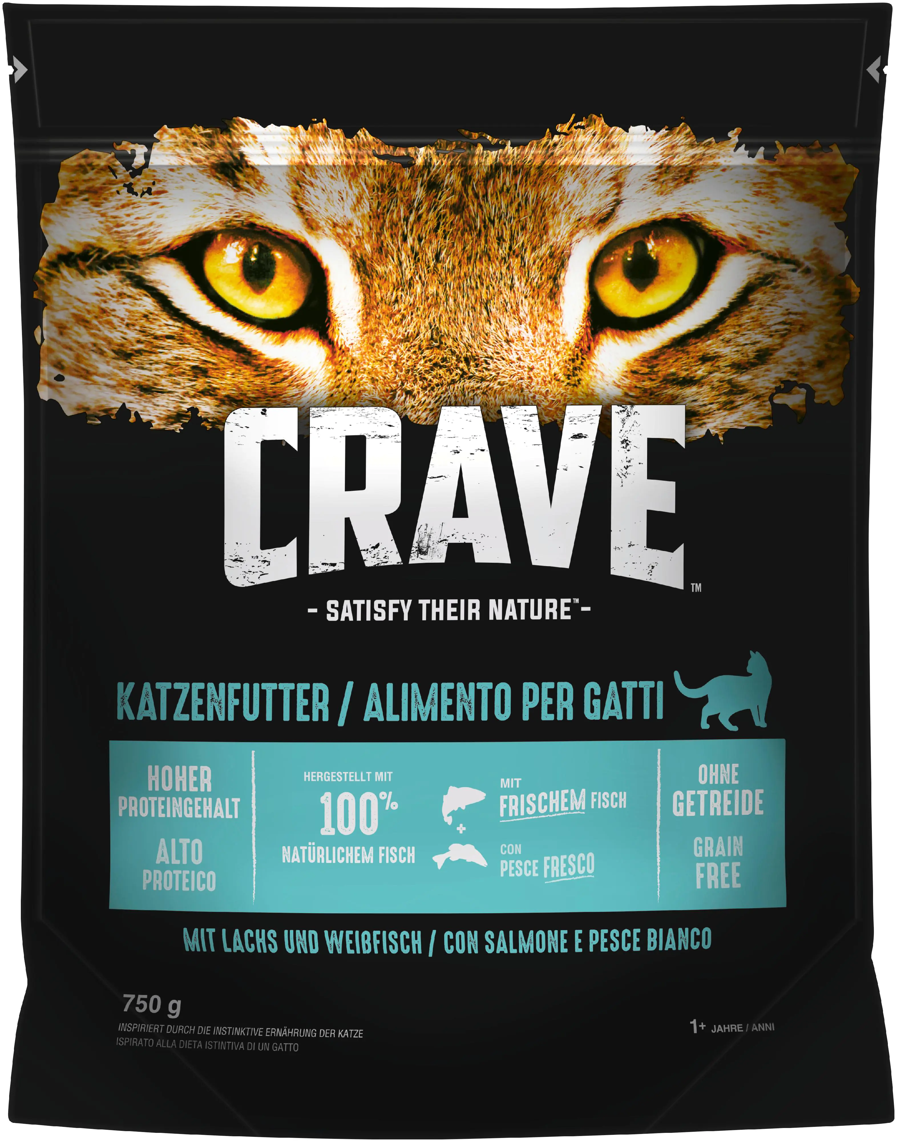 Crave Adult mit Lachs und Weissfisch Katzenfutter 750 g