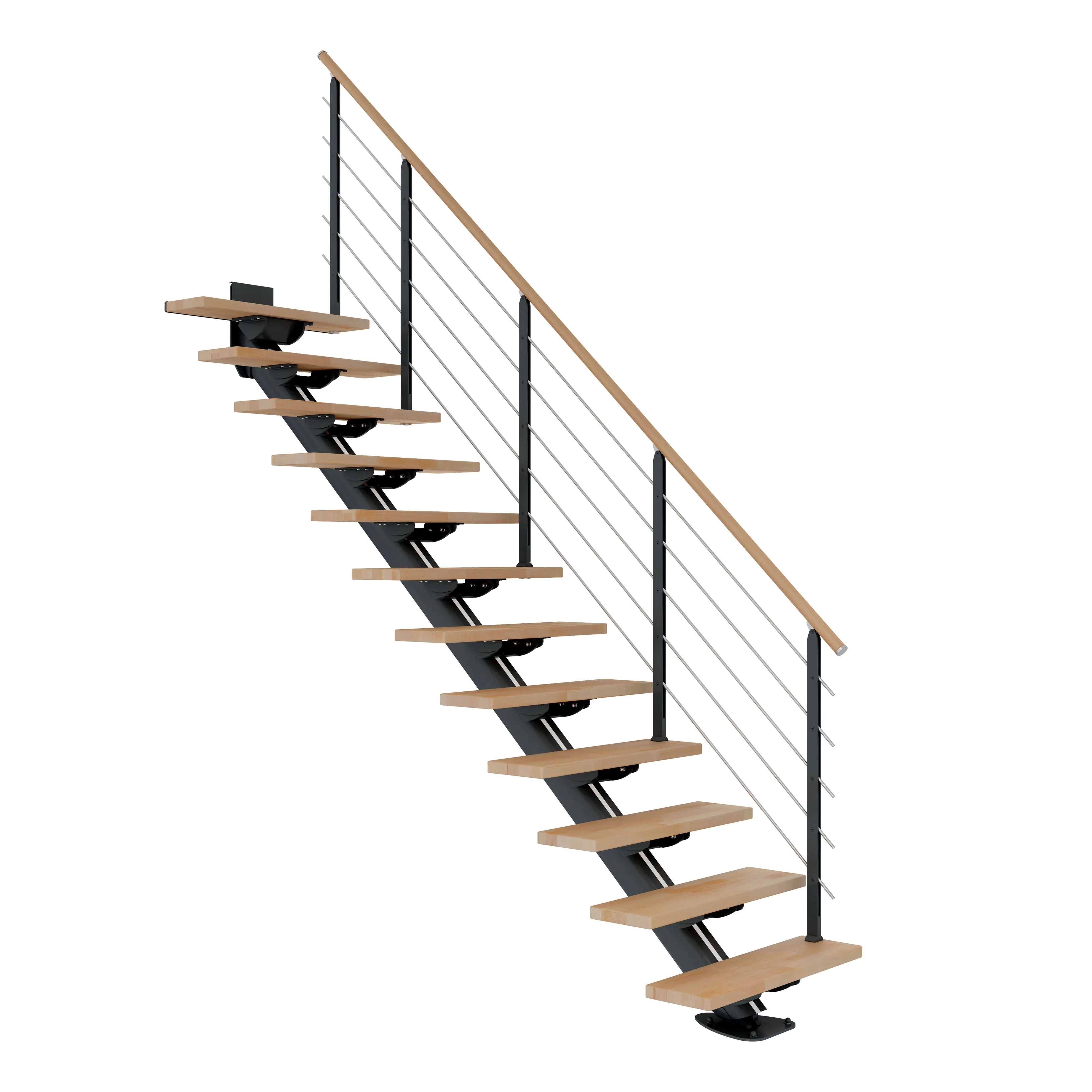 Dolle Mittelholmtreppe Sydney Buche 75 cm 11 Stufen gerade mit Geländer anthrazit