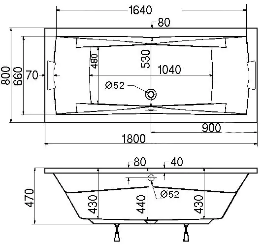 Ottofond Badewanne Atlanta Duo 180 x 80 cm, weiß