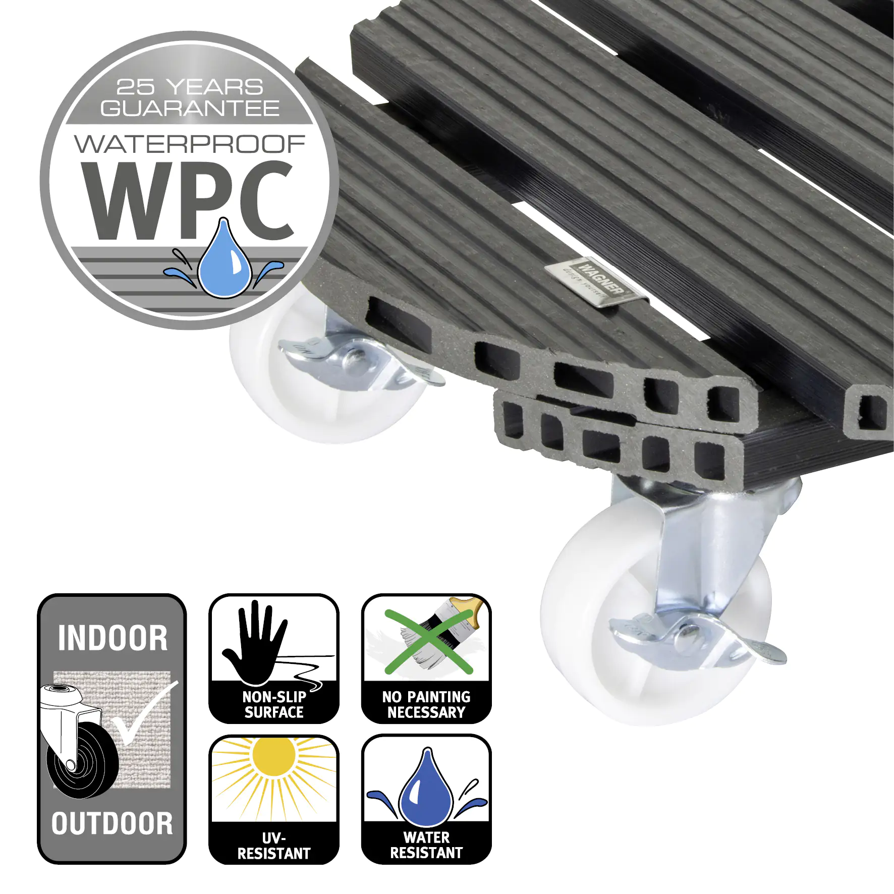 WAGNER Pflanzenroller WPC rund Ø 38,5 cm Tragkraft bis max. 150 kg