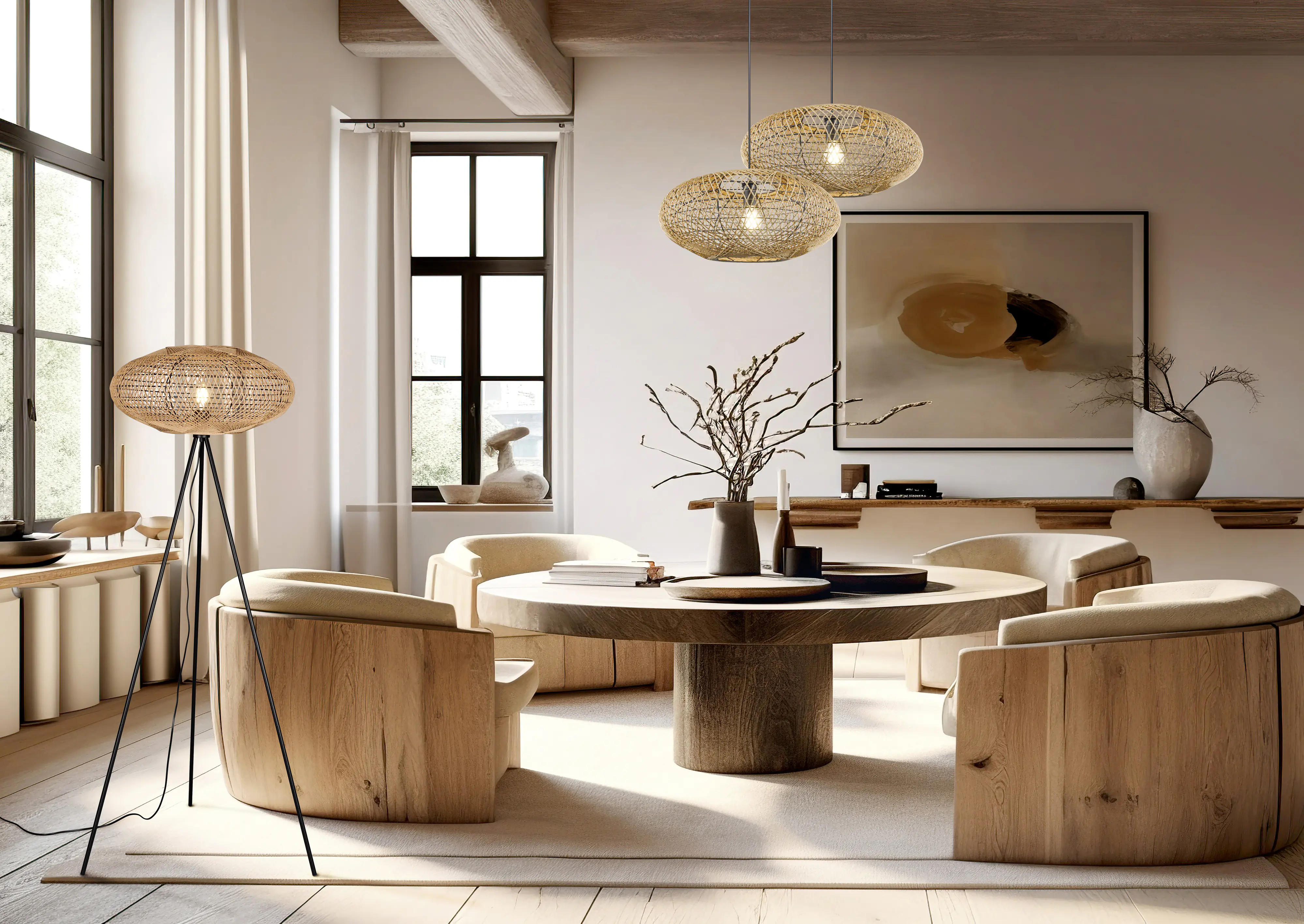 Trio Pendelleuchte Hedda sisalfarbig  Trio Pendelleuchte Hedda sisalfarbig