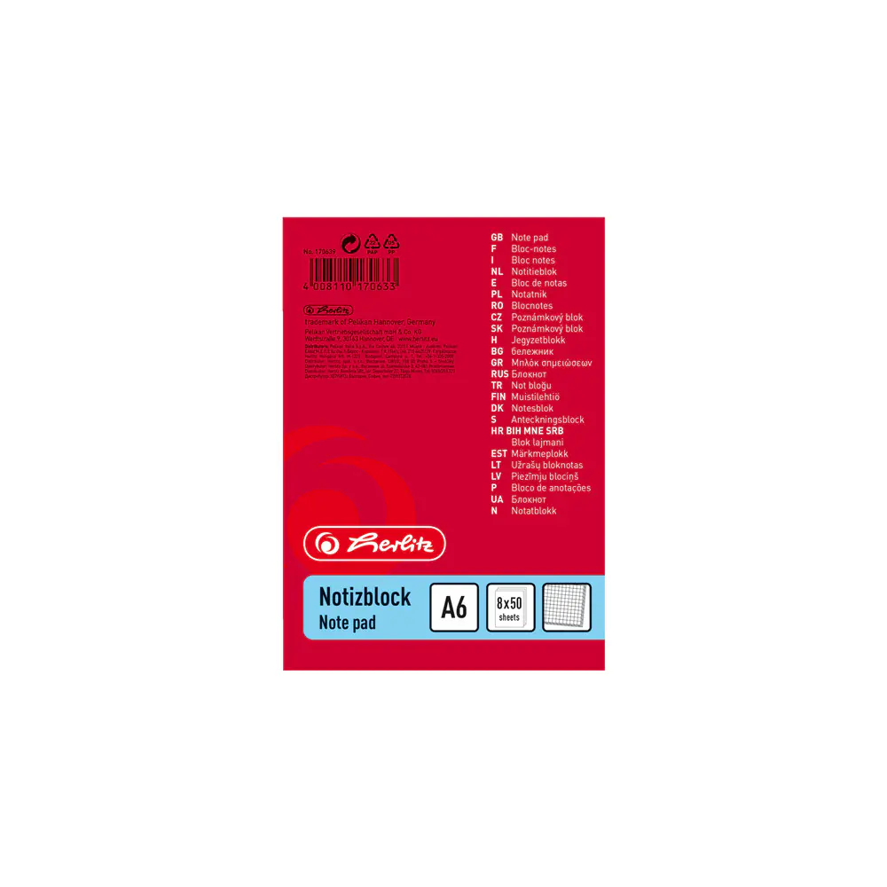 herlitz Haushaltsnotizblock A6 kariert 50 Blatt holzfreies Papier 60 g