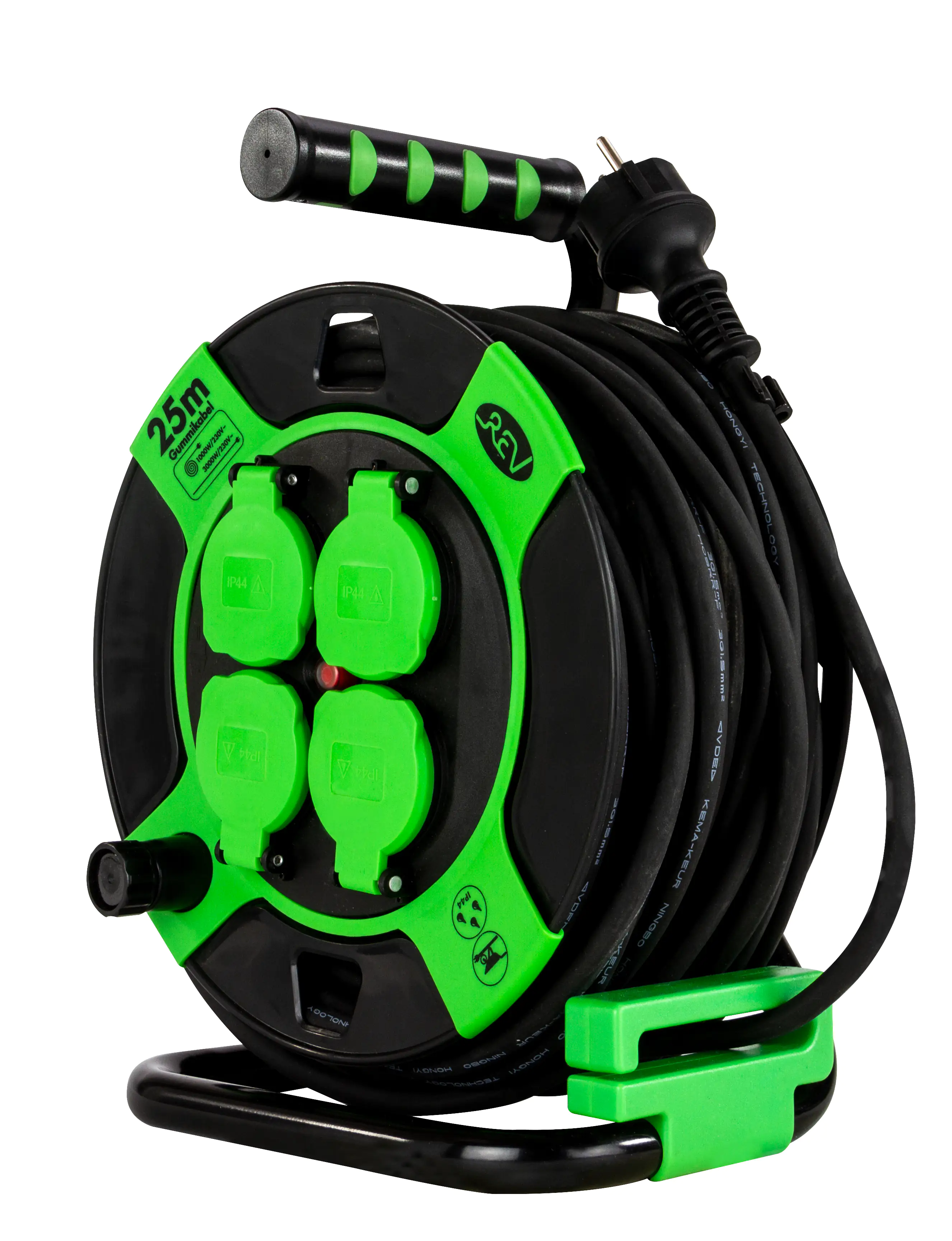 REV Kabeltrommel Außen 25 m H05RR-F 3G1,5mm², schwarz grün