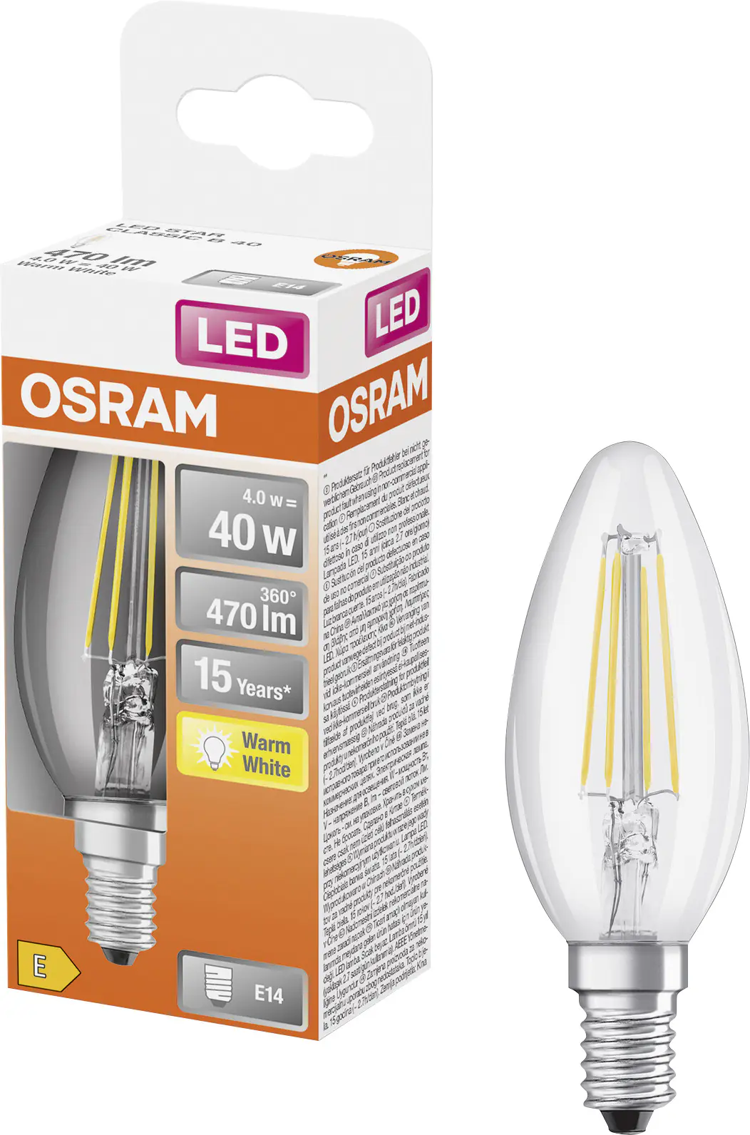 Osram LED Leuchtmittel Retrofit CLB 40 E14 4W warmweiß, klar