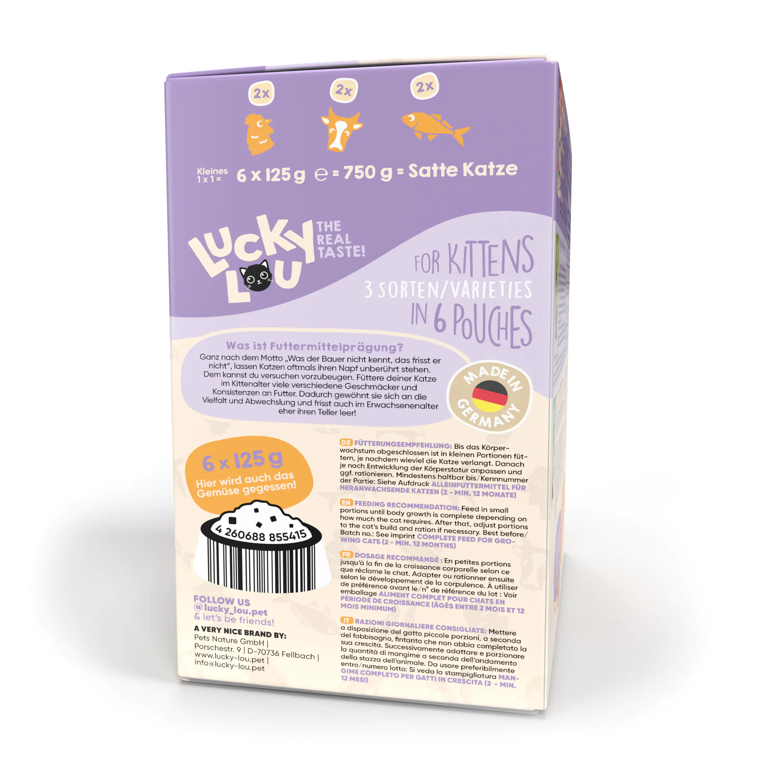 Lucky Lou Kittenfutter Geflügel, Rind, Forelle 6 x 125 g 