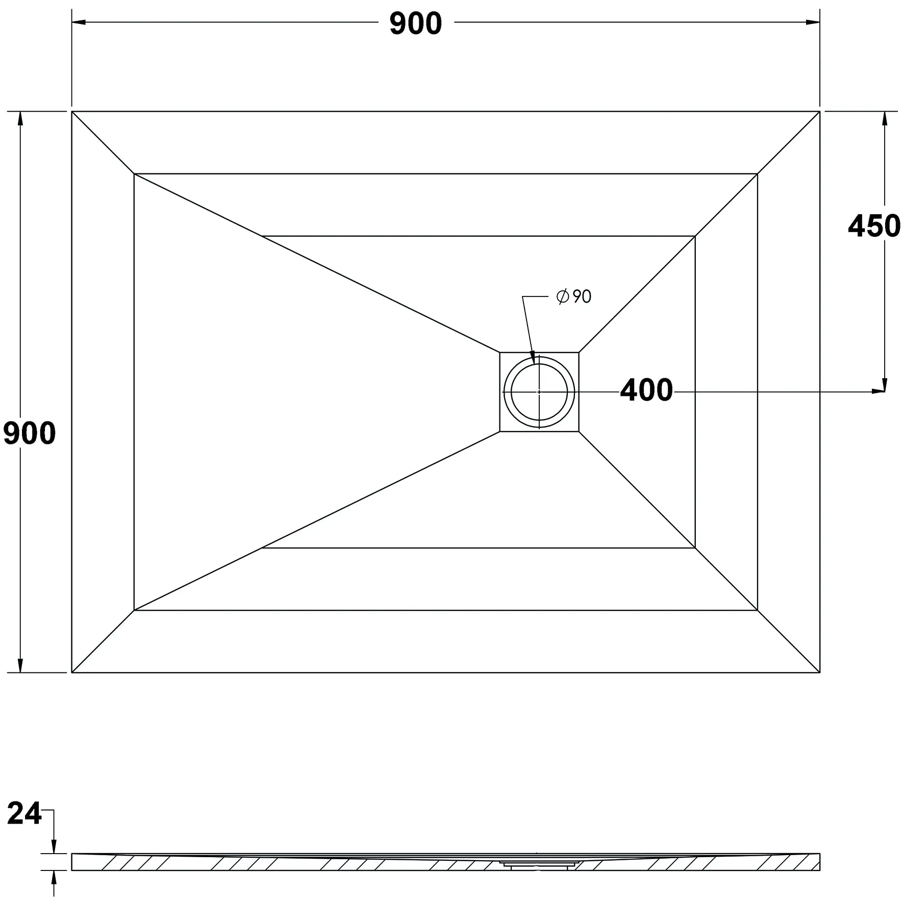 Ottofond Duschwanne Strato 90 x 90 x 2,4 cm, anthrazit