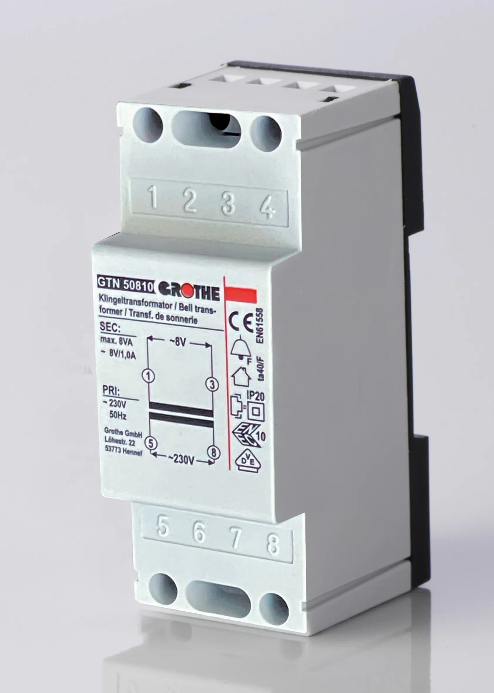 Grothe Klingeltransformator 8 V 1 A VDE/CE 