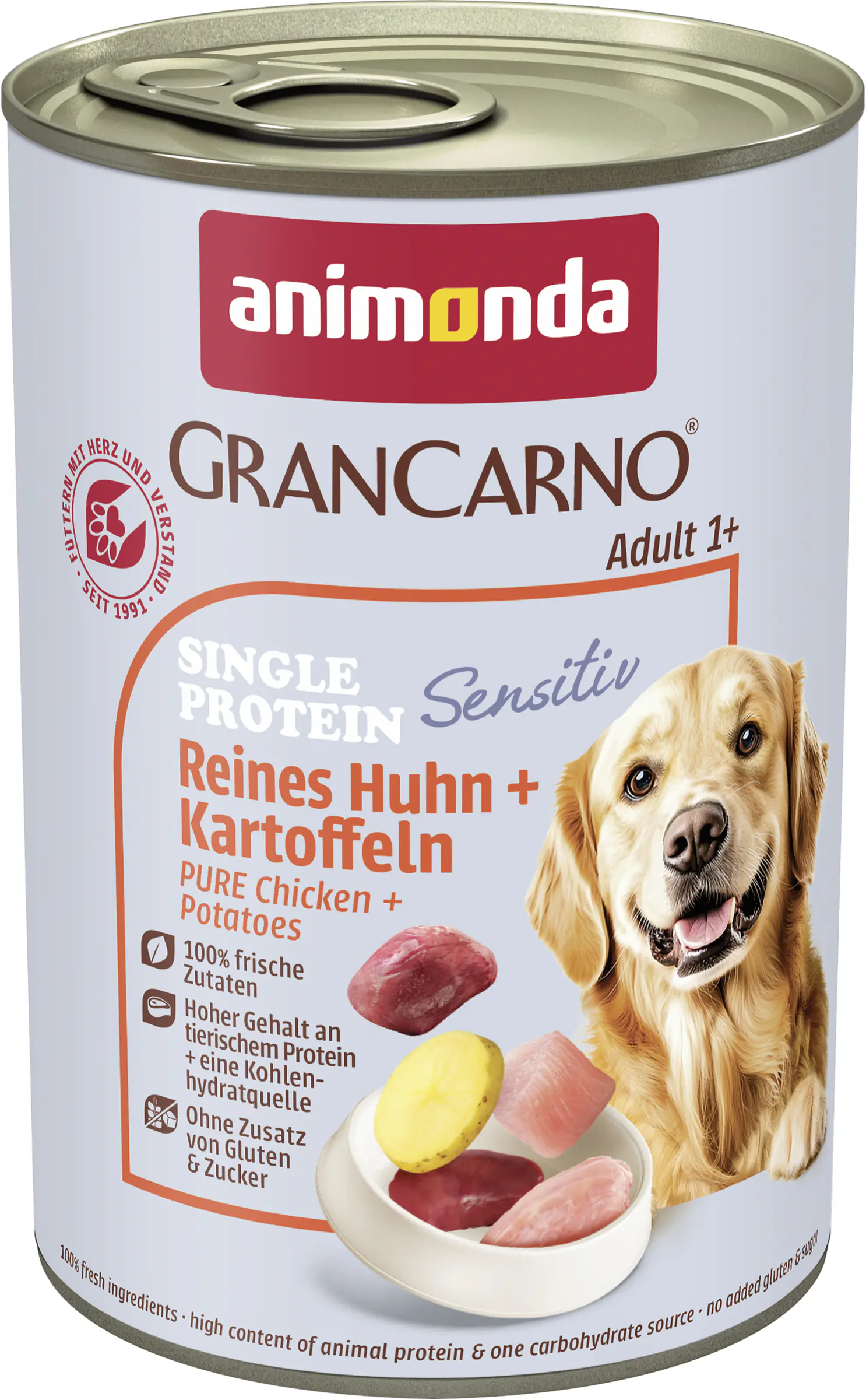 Animonda GranCarno Hundenassfutter Adult Sensitiv getreidefrei 400 g Huhn & Kartoffeln