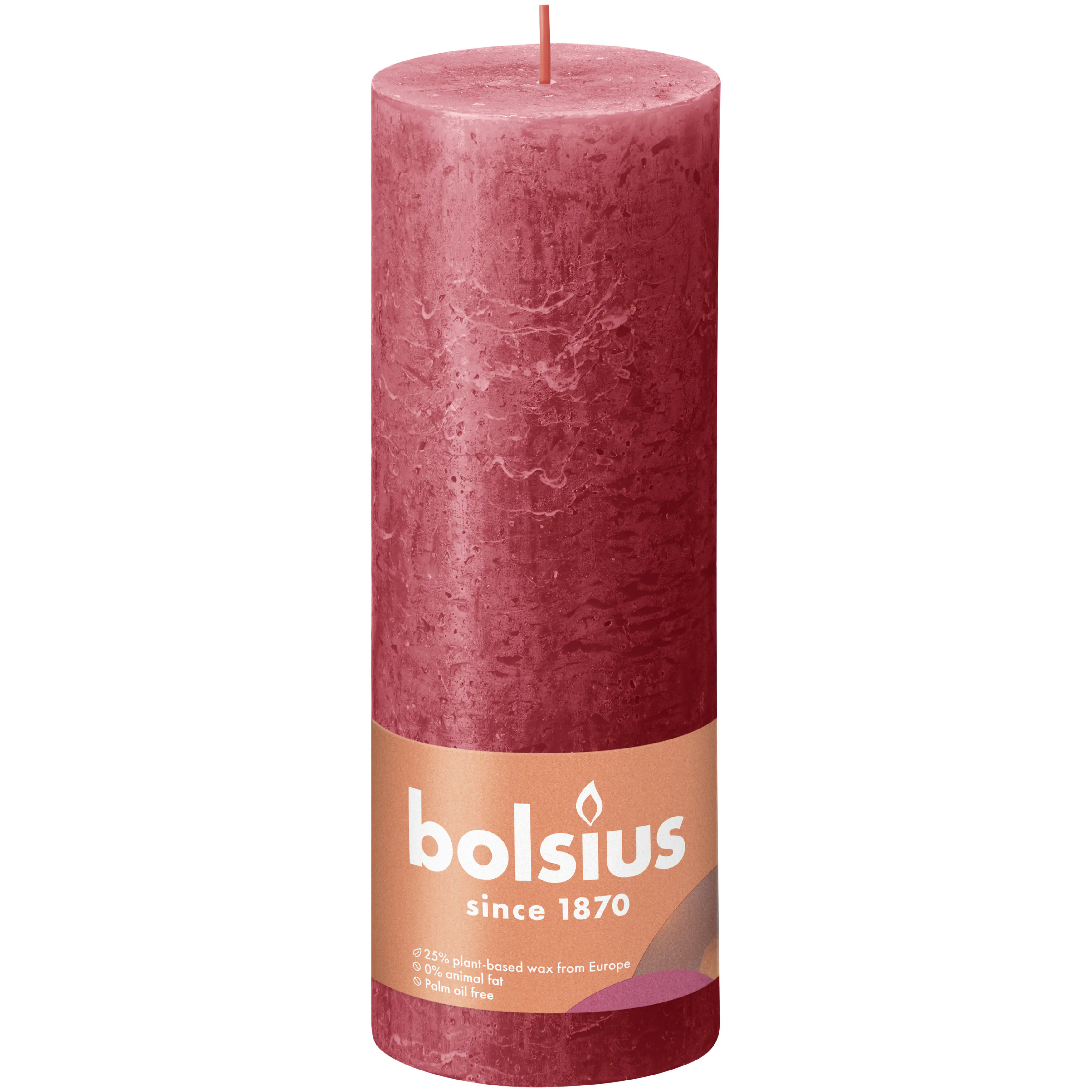 Bolsius Rustik Stumpenkerze zartes rot, Höhe: 19 cm, Ø 6,8 cm