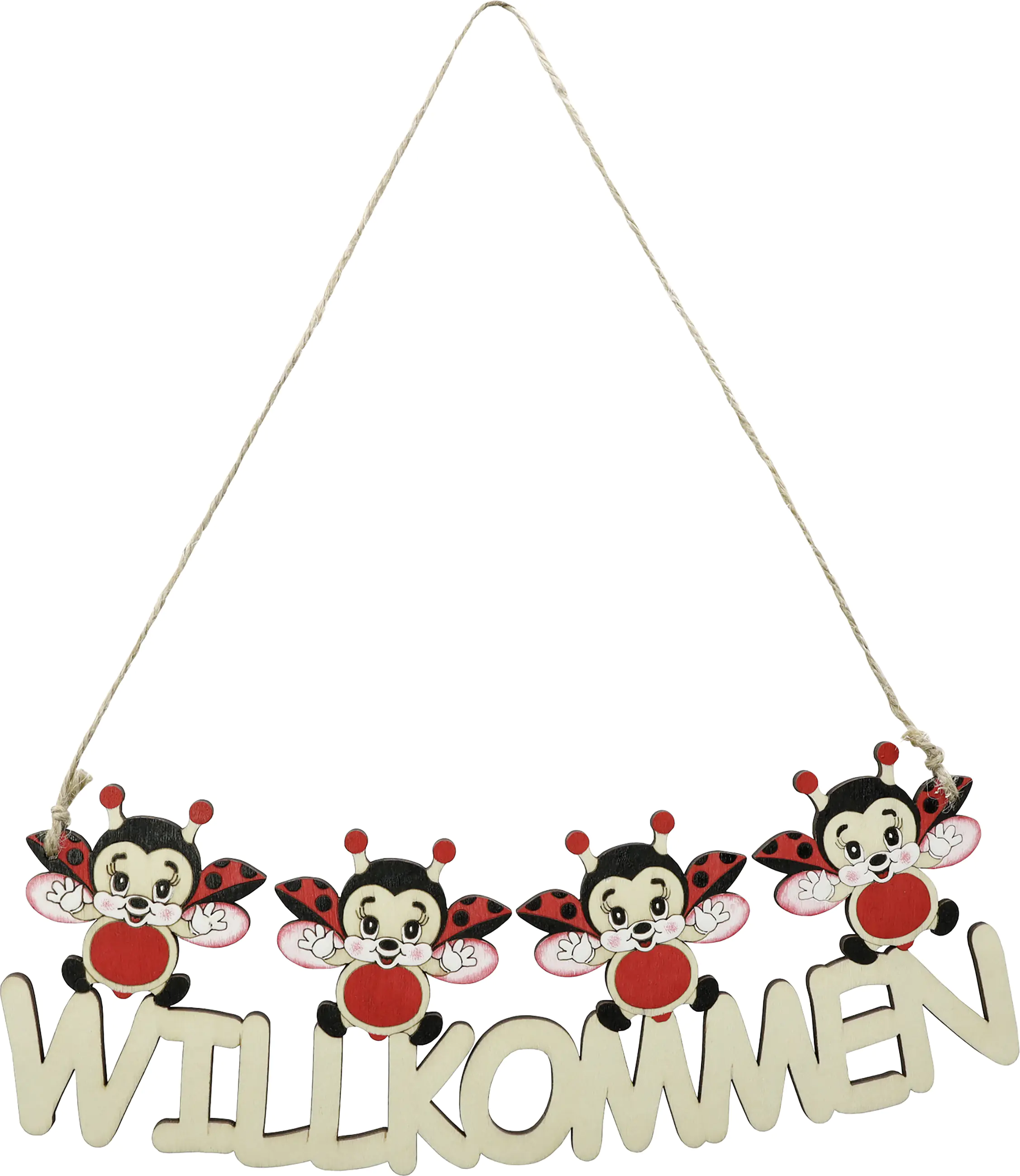 Türschild Willkommen Marienkäfer Holz 30 cm natur schwarz rot