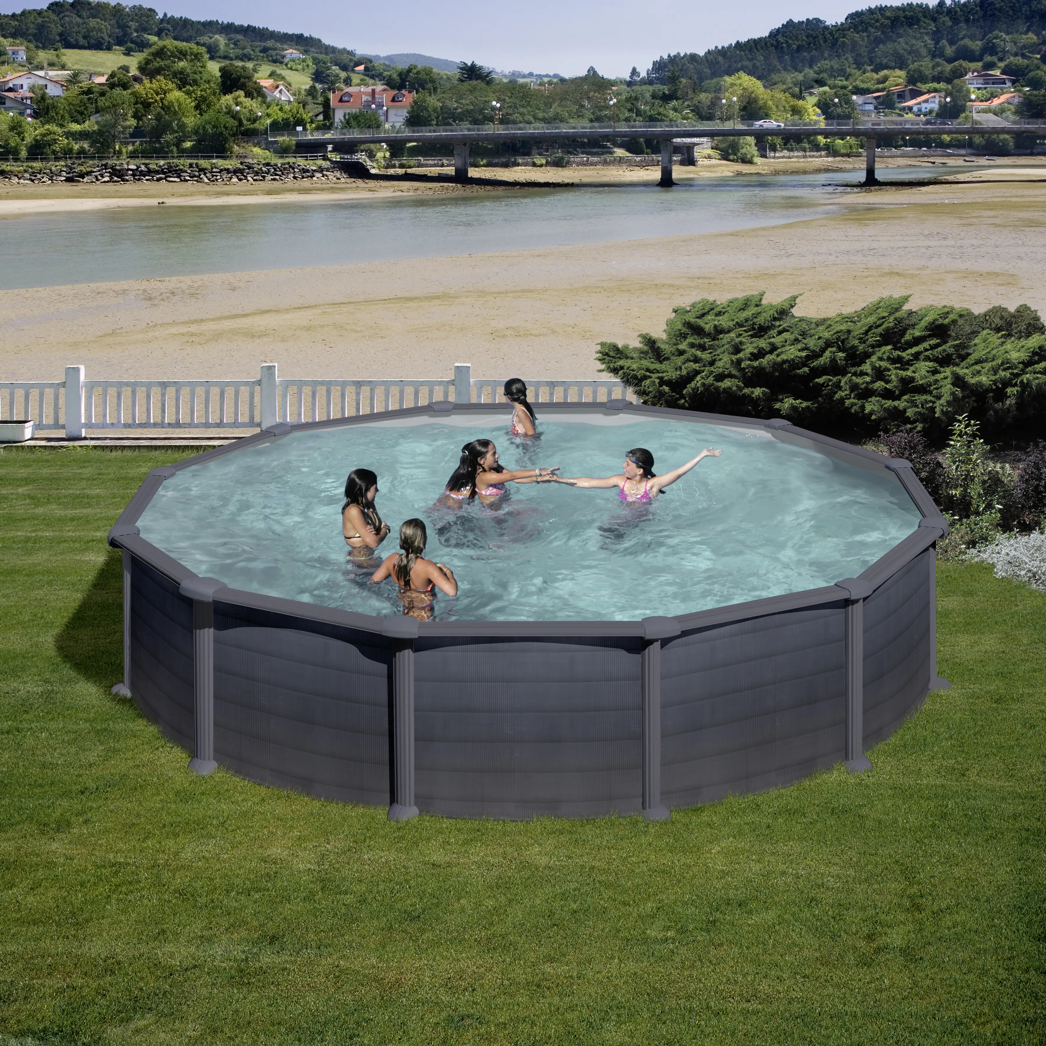 Gre Stahlwandpool Granada rund Ø 550 x 132 cm, graphit Gre Stahlwandpool Granada rund Ø 550 x 132 cm, graphit