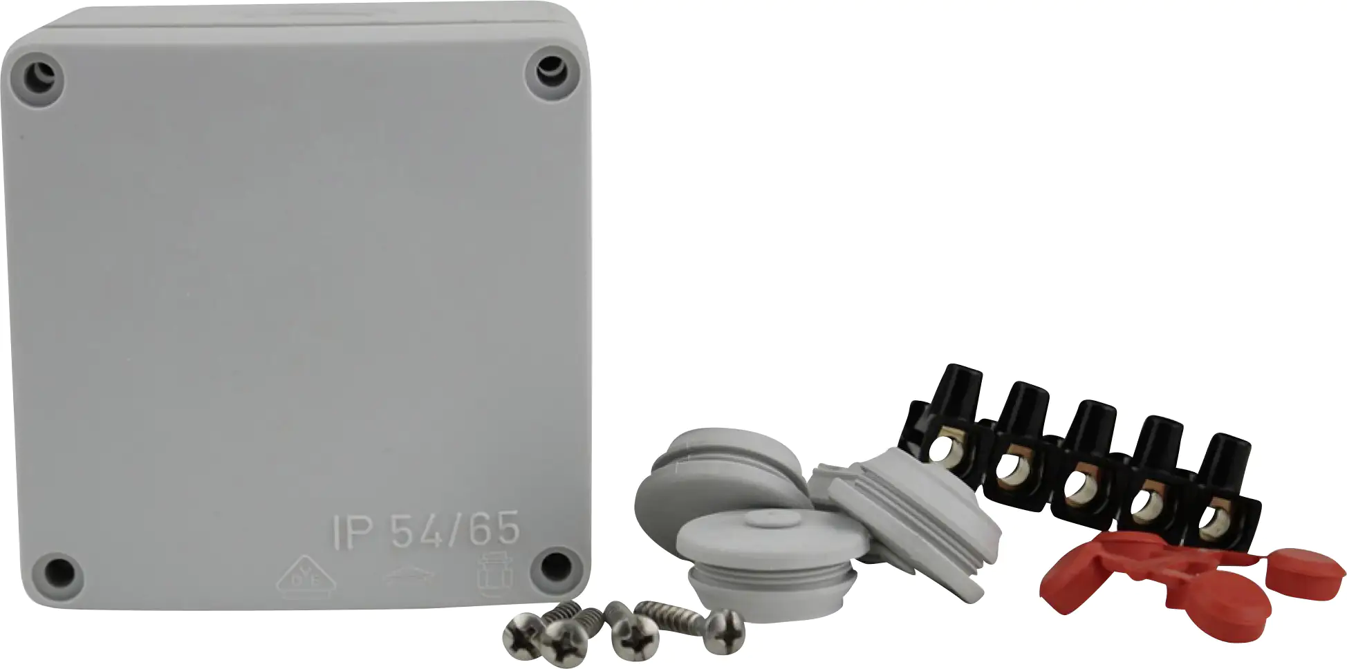 Abzweigkasten Aufputz IP 54 mit Klemmleiste 80 x 80 x 63 mm grau Abzweigkasten Aufputz IP 54 mit Klemmleiste 80 x 80 x 63 mm grau