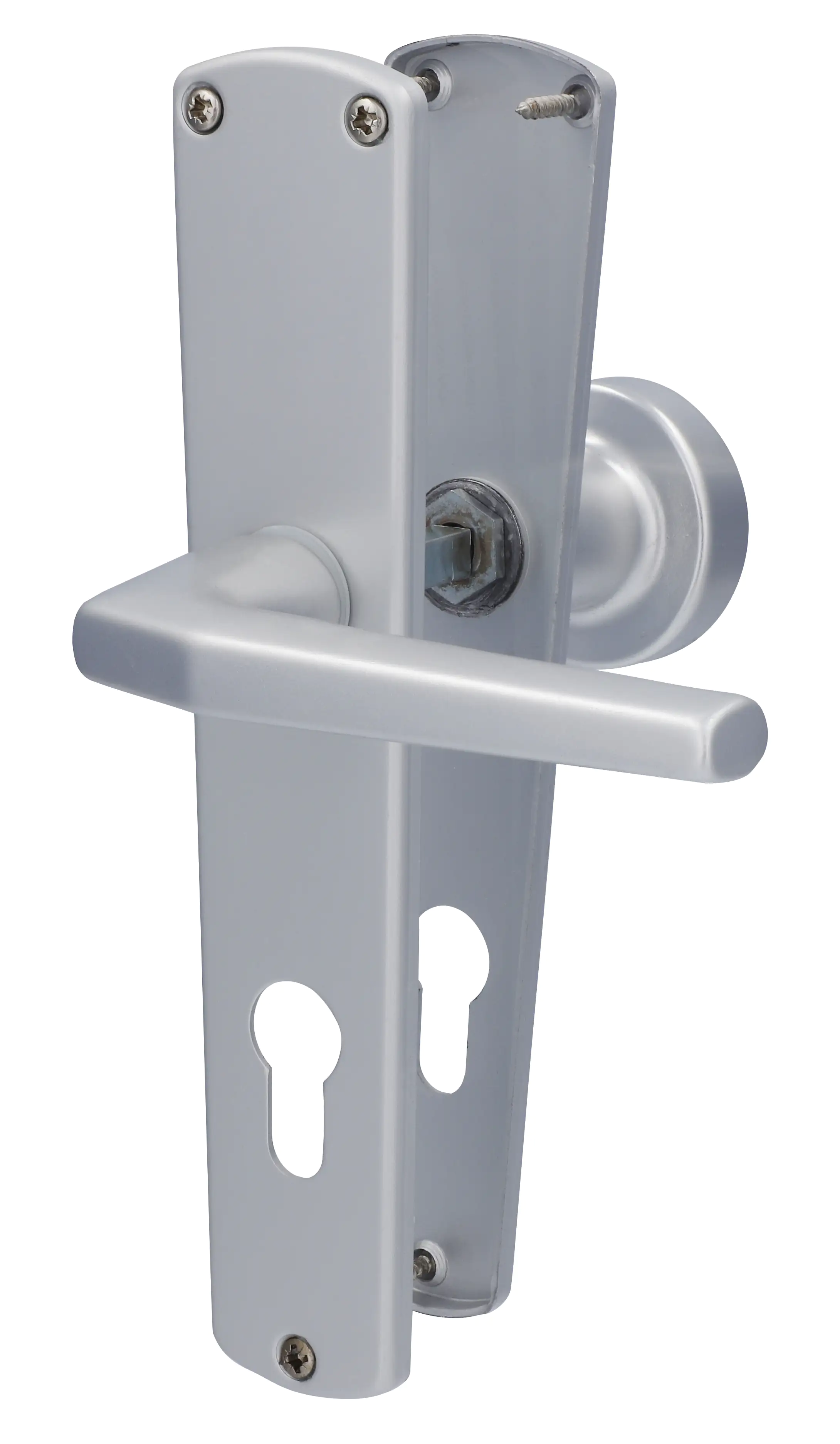 Alpertec PZ-Langschildgarnitur Phil Drücker/Knopf silber abgerundet