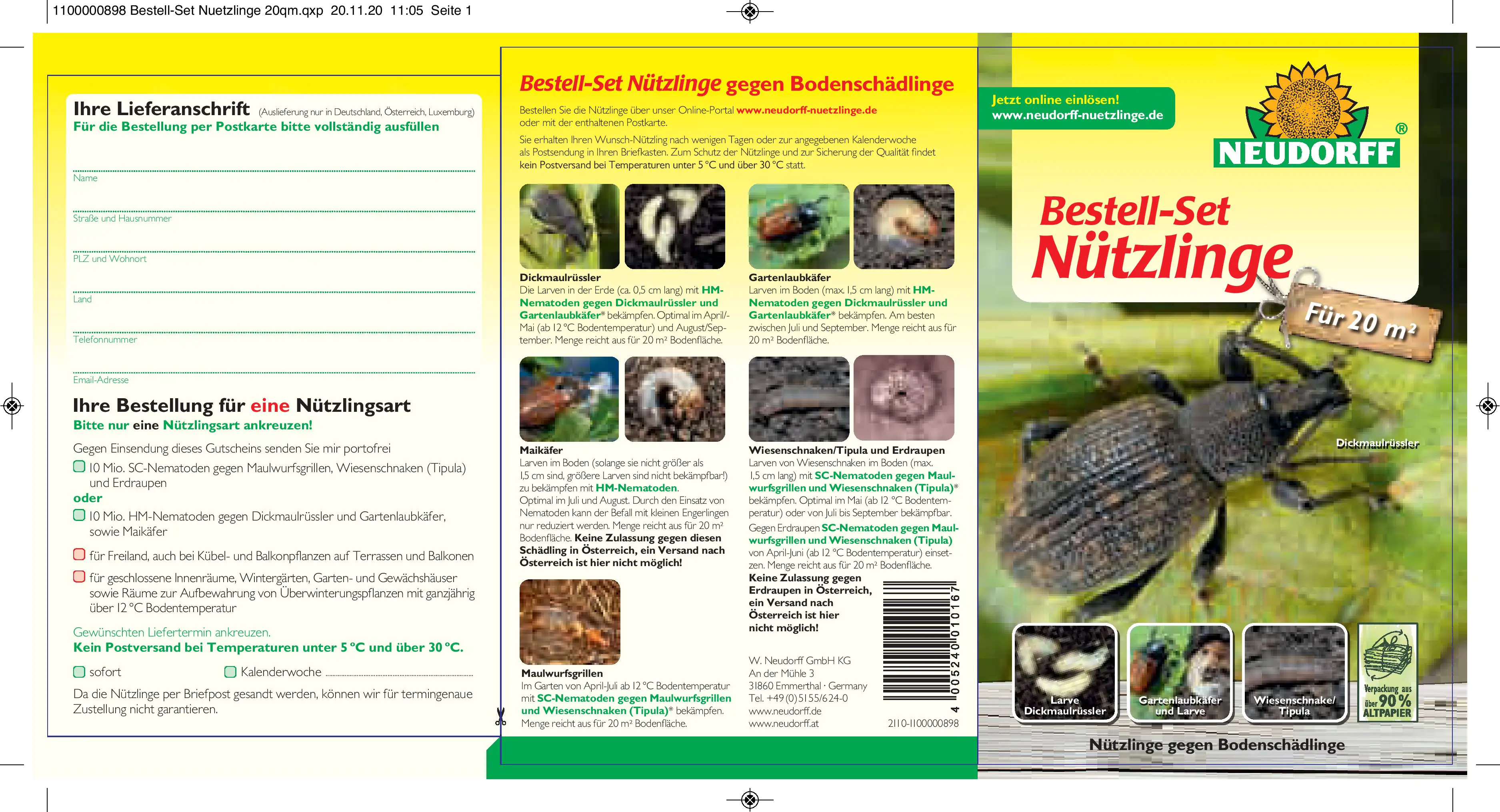 Neudorff Bestell-Set Nützlinge Bodenschädlinge gegen Bodenschädlinge 1 St. Neudorff Bestell-Set Nützlinge Bodenschädlinge gegen Bodenschädlinge 1 St.