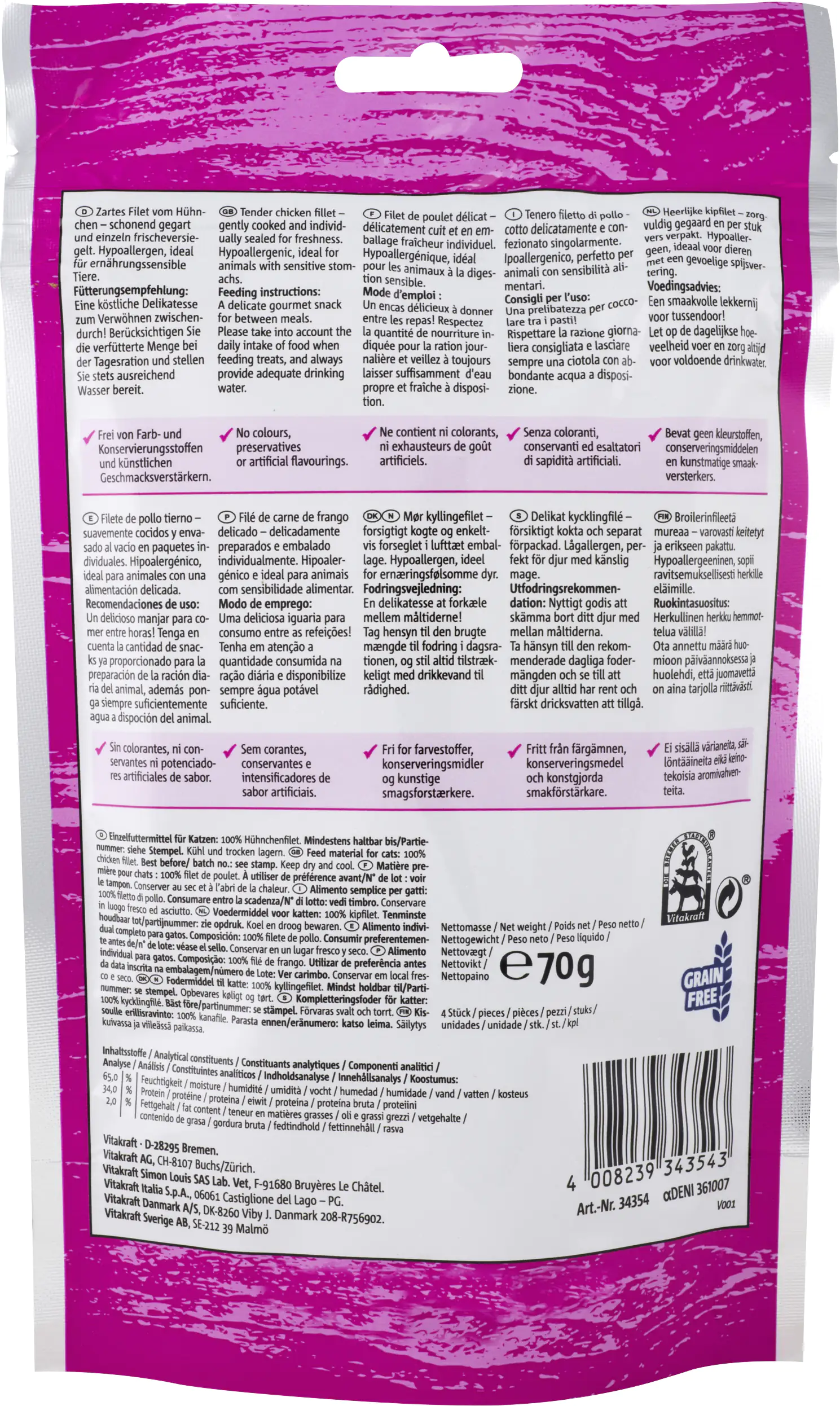 Vitakraft Premium Filet Huhn 4 Stück / 70g