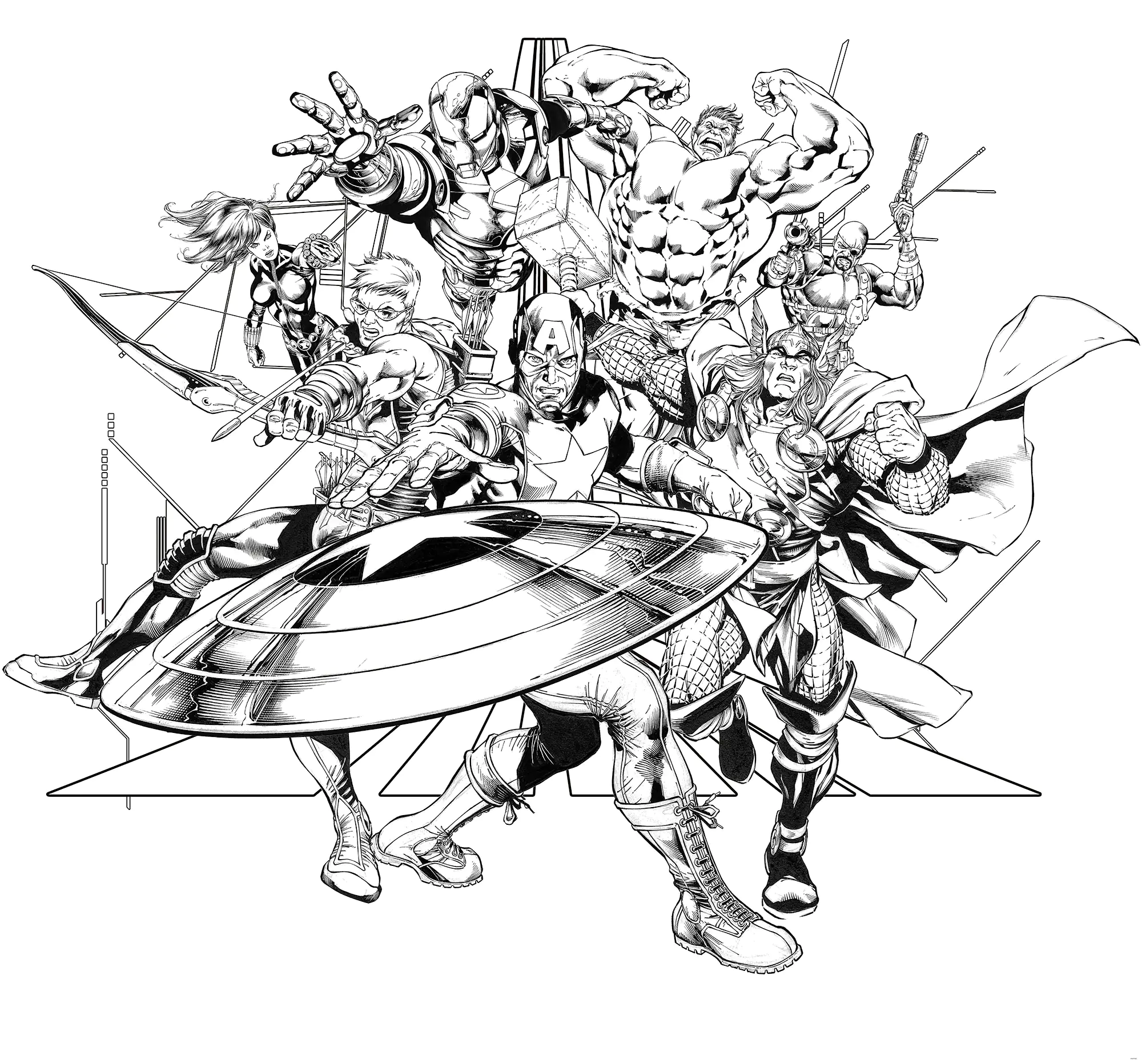 Komar Vlies Fototapete Avengers Black & Wh 300 x 280 cm 