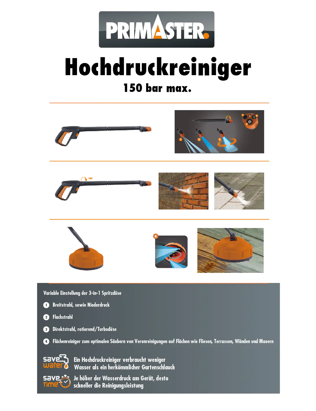 Primaster Hochdruckreiniger PHB150 2000 W 150 bar 430 l/h Primaster Hochdruckreiniger PHB150 2000 W 150 bar 430 l/h