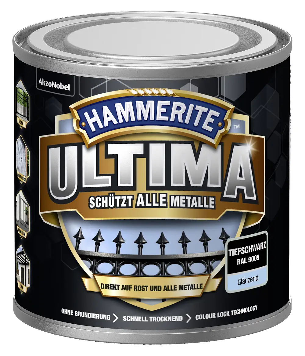 Hammerite Metallschutzlack ULTIMA glänzend tiefschwarz RAL 9005 250 ml