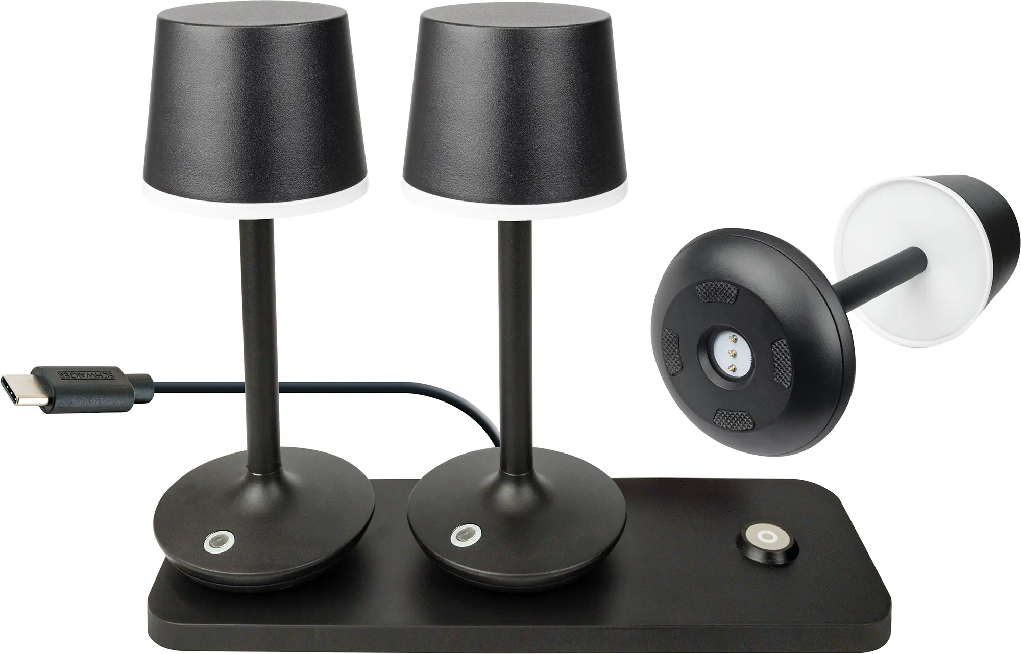 Schwaiger Akku LED Tischleuchten TILA3003 mit Ladeplatte schwarz 3er-Set