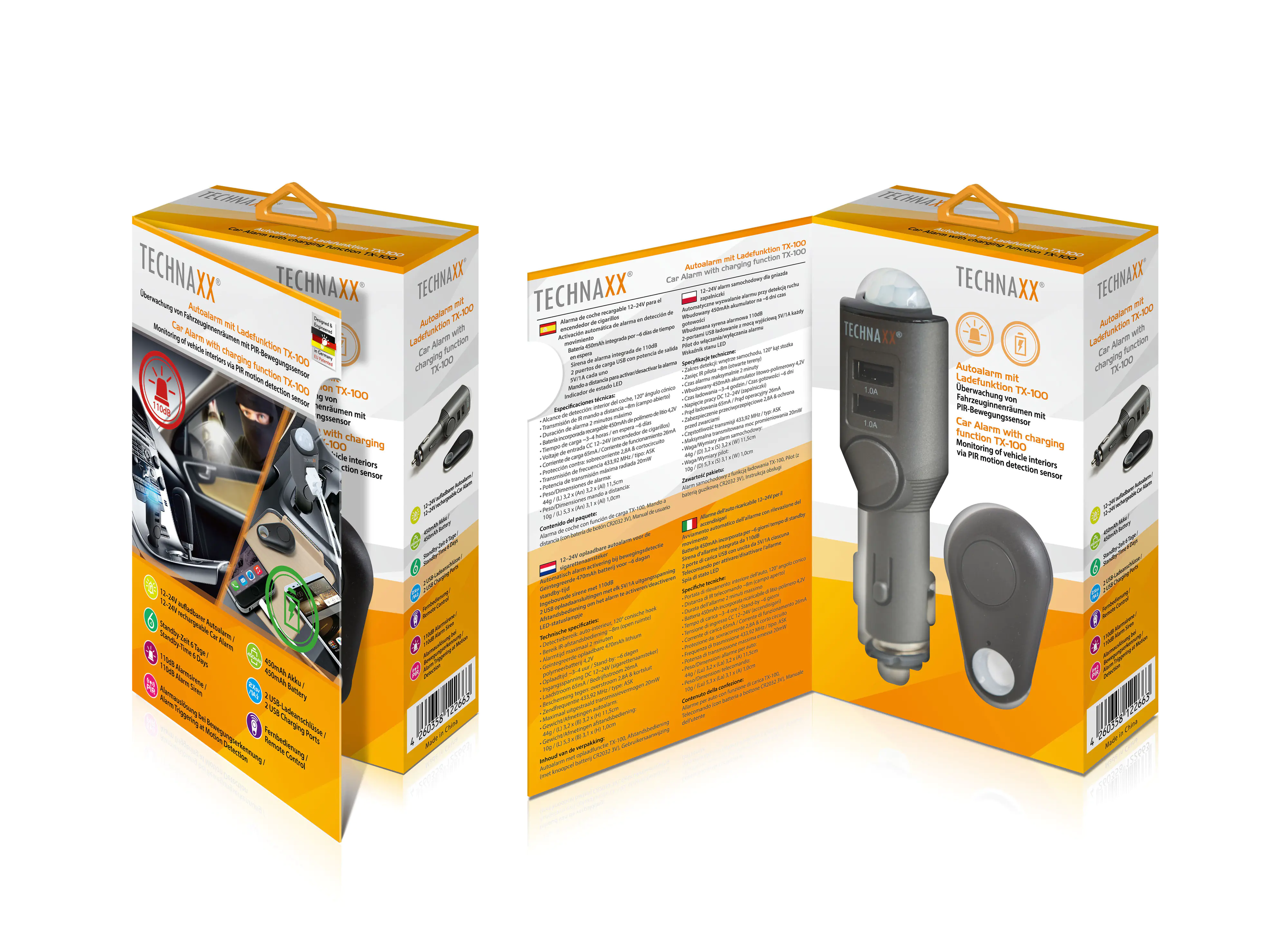 Technaxx Universal Mobile und Auto Alarm TX-100 Überwachung von Fahrzeuginnenräumen