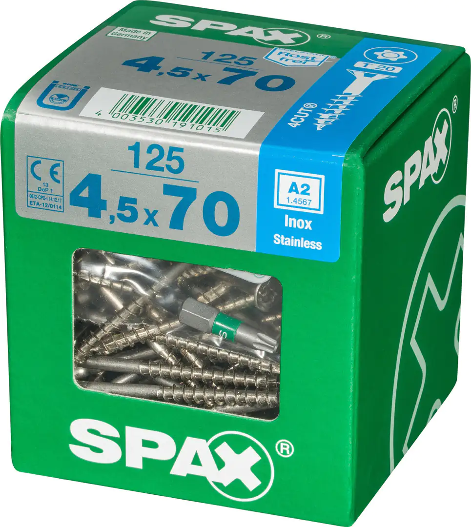 Spax Universalschrauben 4.5 x 70 mm TX 20 - 125 Stk. Spax Universalschrauben 4.5 x 70 mm TX 20 - 125 Stk.