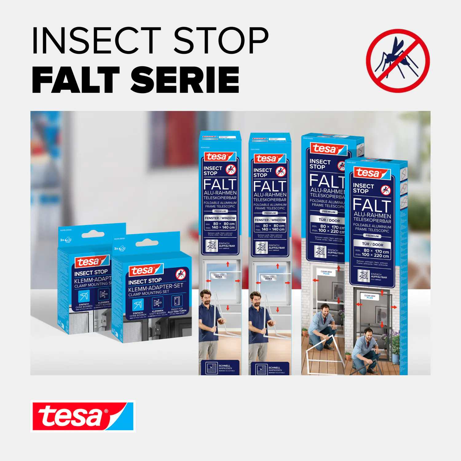 tesa Fliegenschutz-Fenster FALT 80 x 80 - 140 x 140 cm weiß/weiß