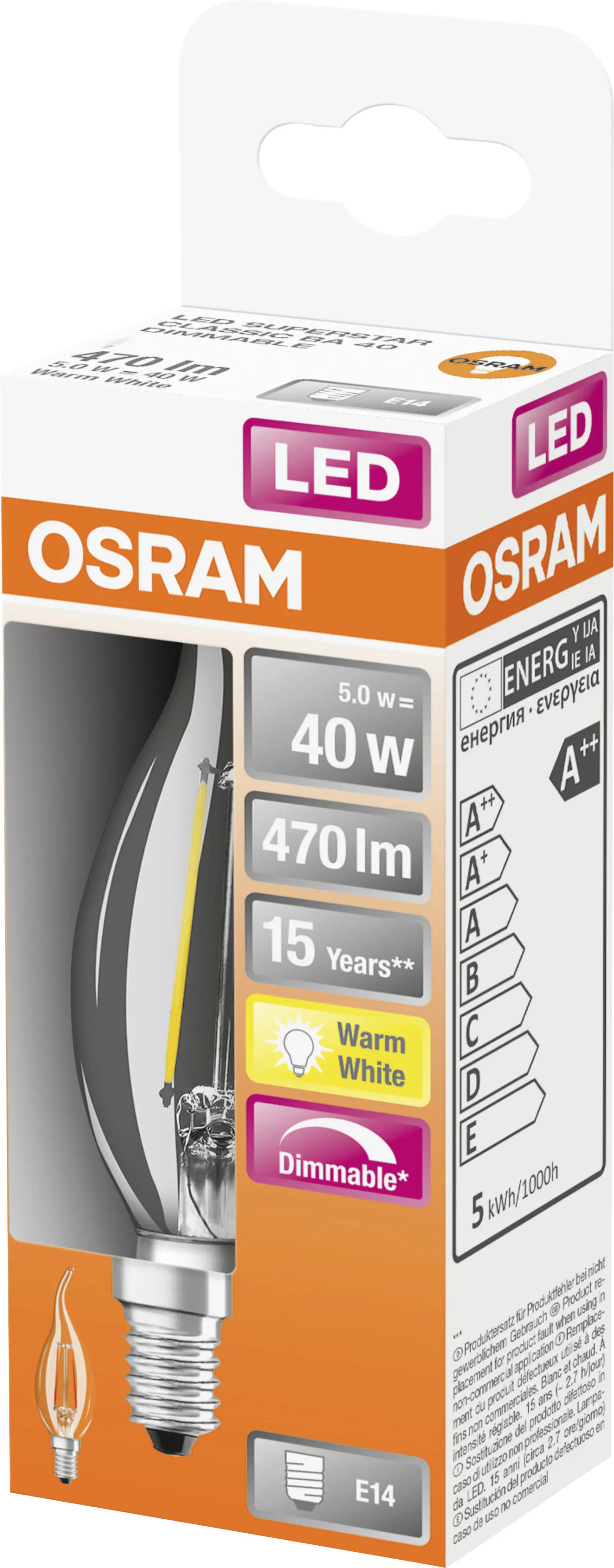 Osram LED Leuchtmittel Superstar Classic BA 40 E14 5 W dimmbar klar