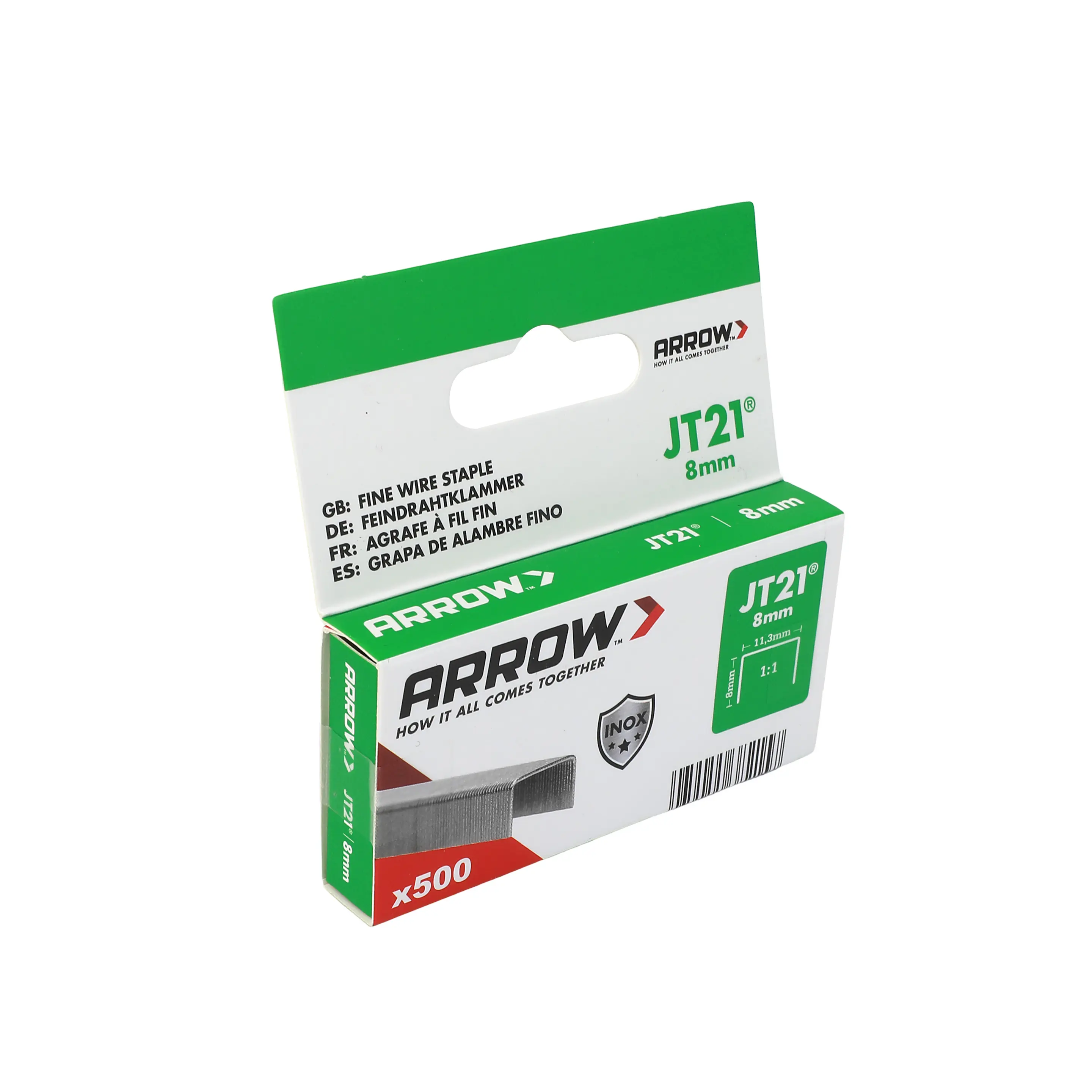 Arrow Tackerklammer Feindraht JT21 8 mm V2A 500 Stück