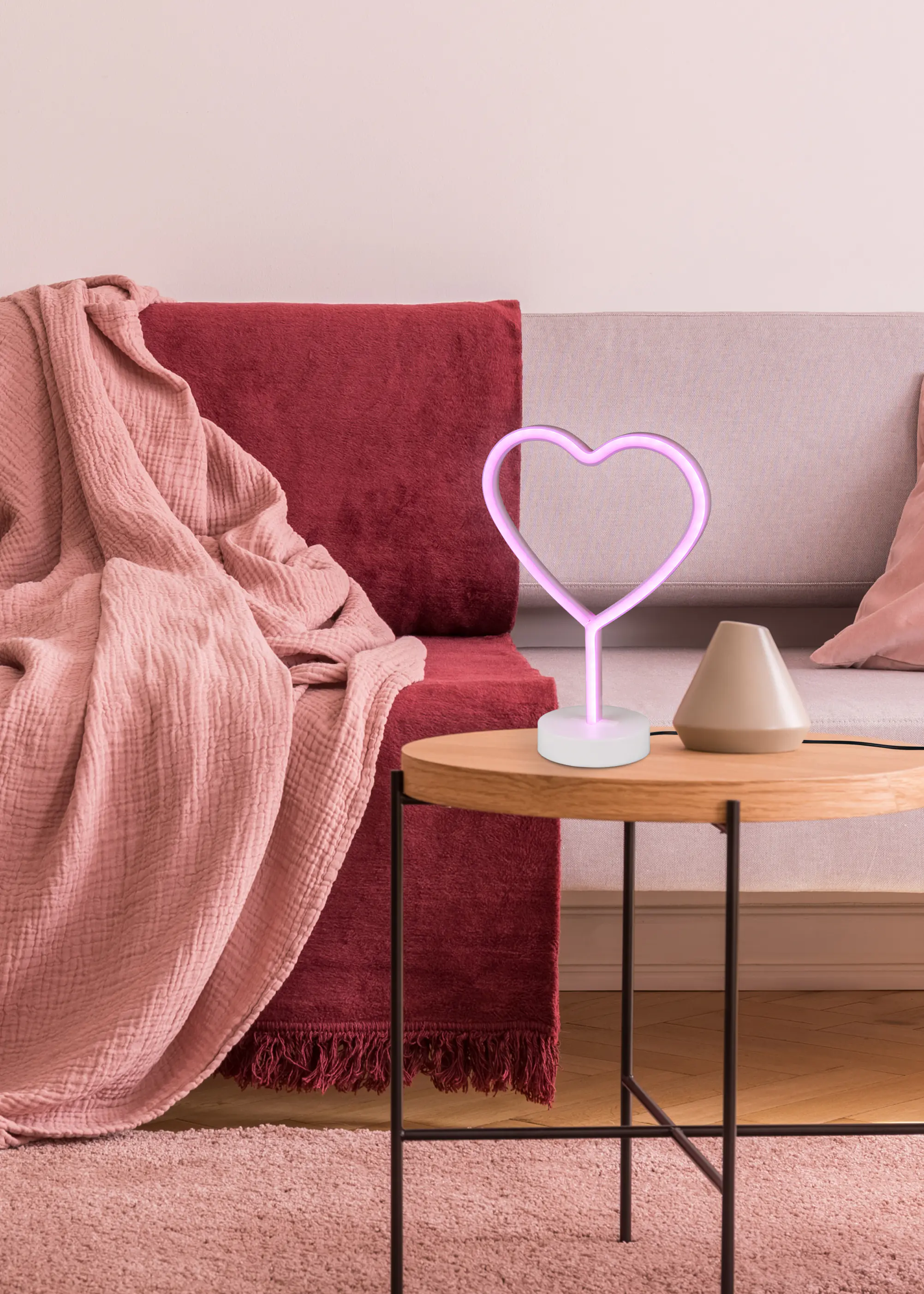 Reality LED Tischleuchte Heart 30 x 20 cm warmweiß rosa
