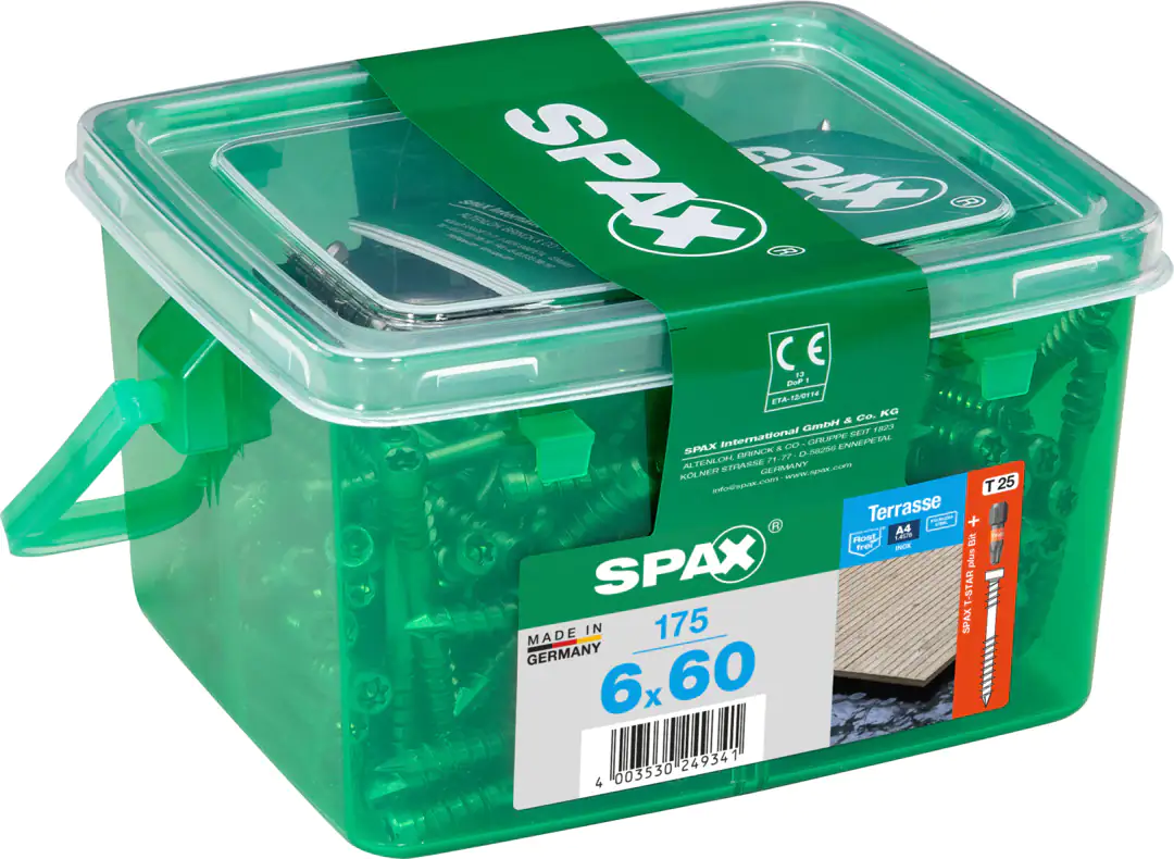 Spax Terrassenschrauben 6.0 x 60 mm TX 25 - 175 Stk. Spax Terrassenschrauben 6.0 x 60 mm TX 25 - 175 Stk.
