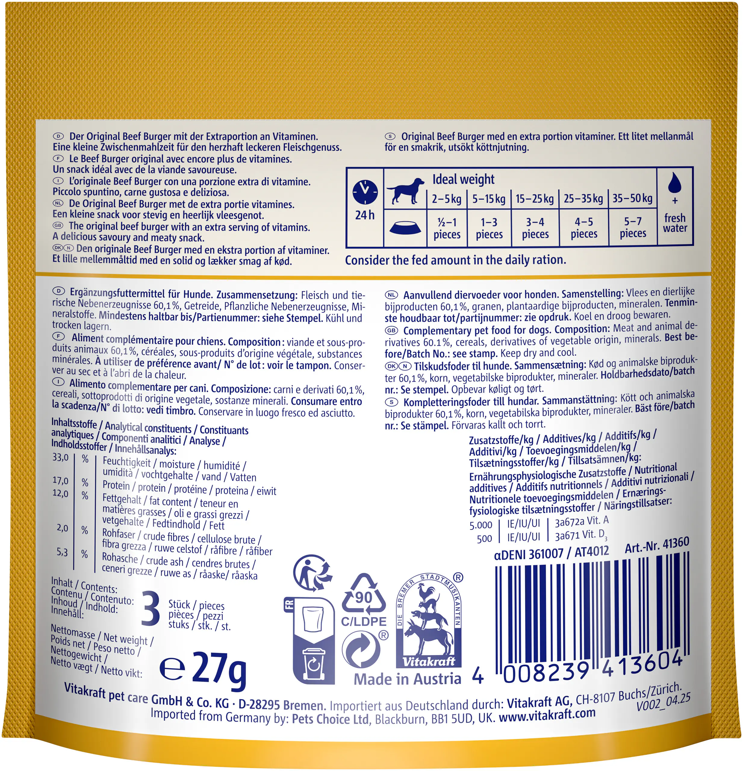 Vitakraft Hundeleckerli Beef Burger 27 g Rind