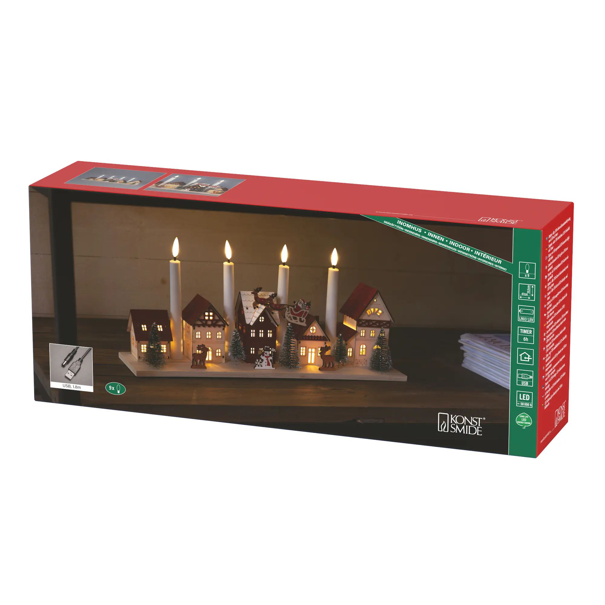 Konstsmide LED-Holzsilhouette Miniaturhäuser batteriebetrieben mit Timer 47 x 20,5 cm warmweiß
