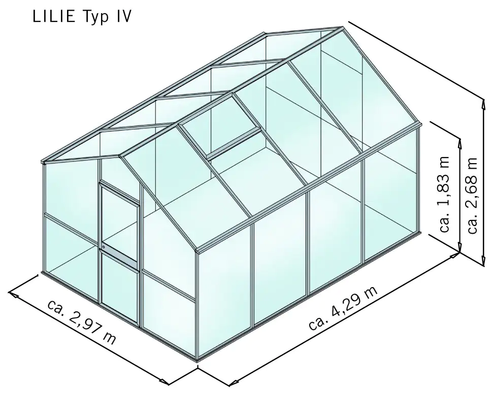 KGT Gewächshaus Lilie IV 4,29 x 2,97 x 2,68 m, anthrazit-grau KGT Gewächshaus Lilie IV 4,29 x 2,97 x 2,68 m, anthrazit-grau