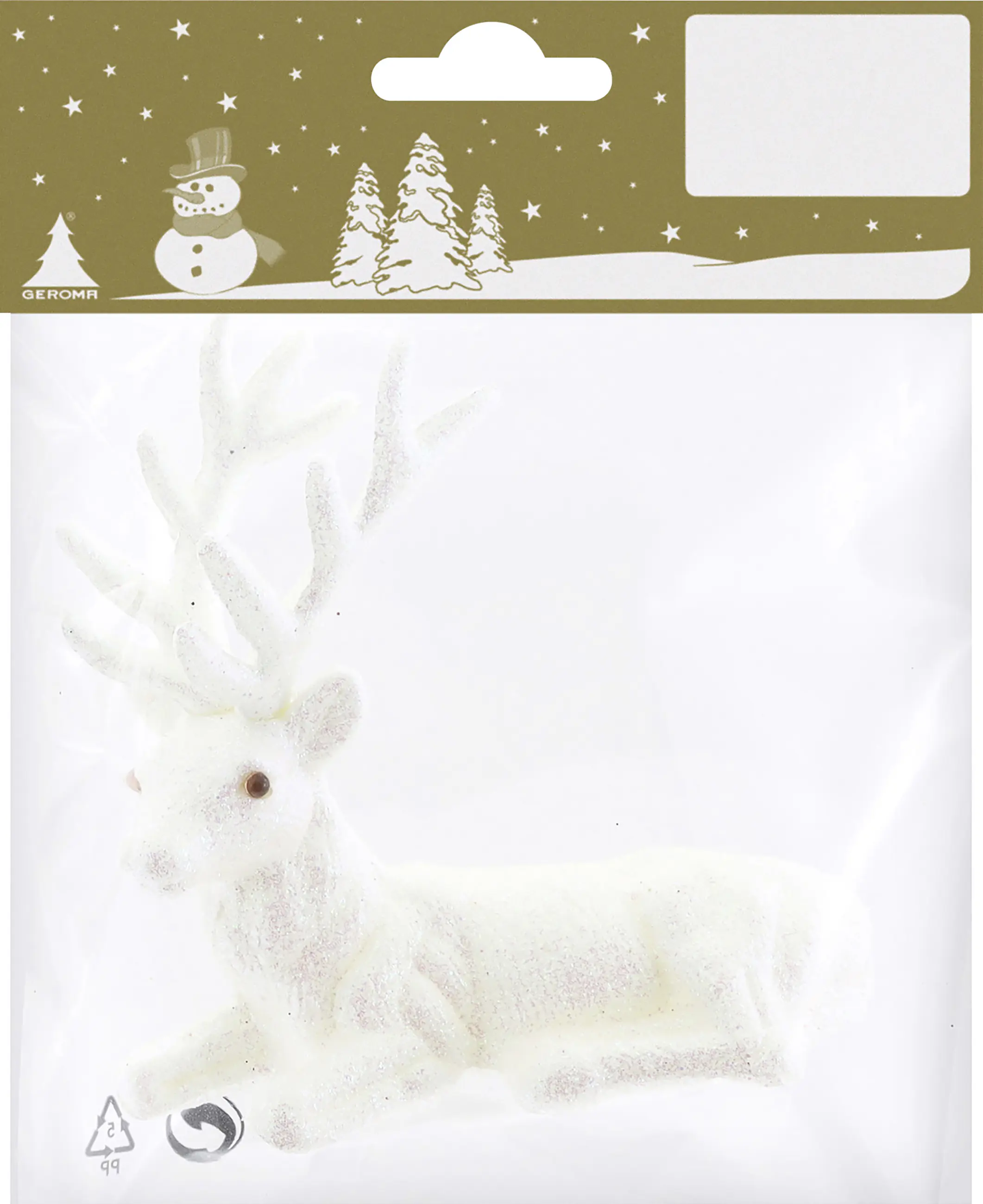 Dekofigur Hirsch mit Glitzer Kunststoff 10 x 9 cm weiß 