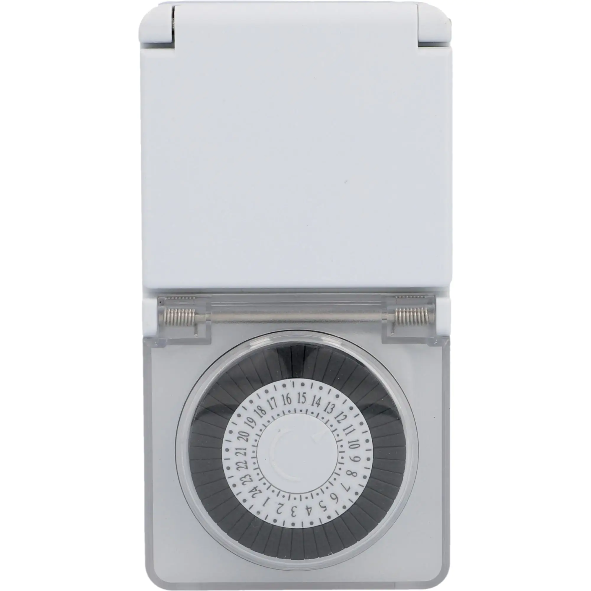 Tageszeitschaltuhr analog, mini, für außen, IP44, weiß Tageszeitschaltuhr analog, mini, für außen, IP44, weiß