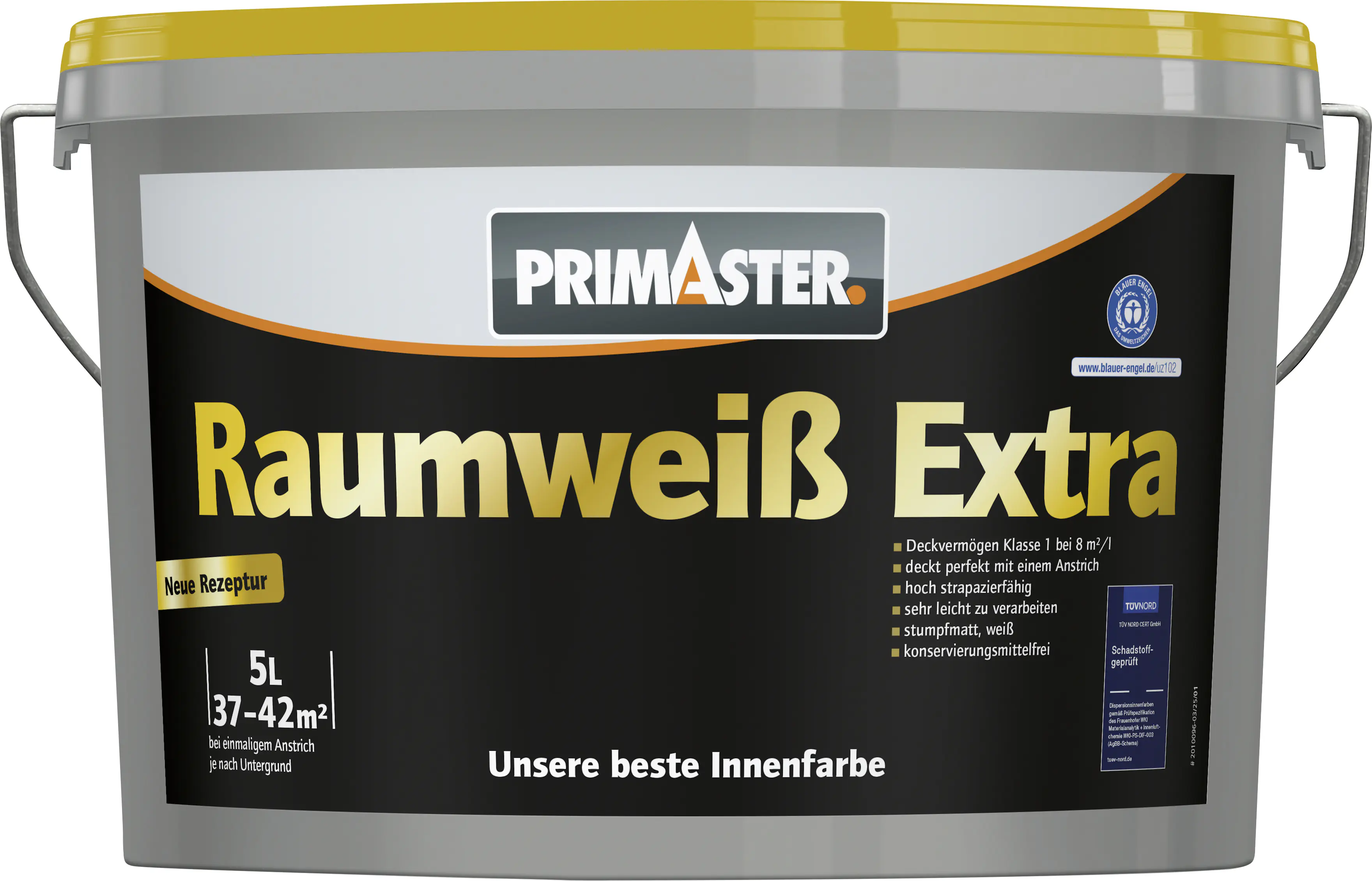 Primaster Raumweiß Extra Wandfarbe matt weiß konservierungsmittelfrei 5 L