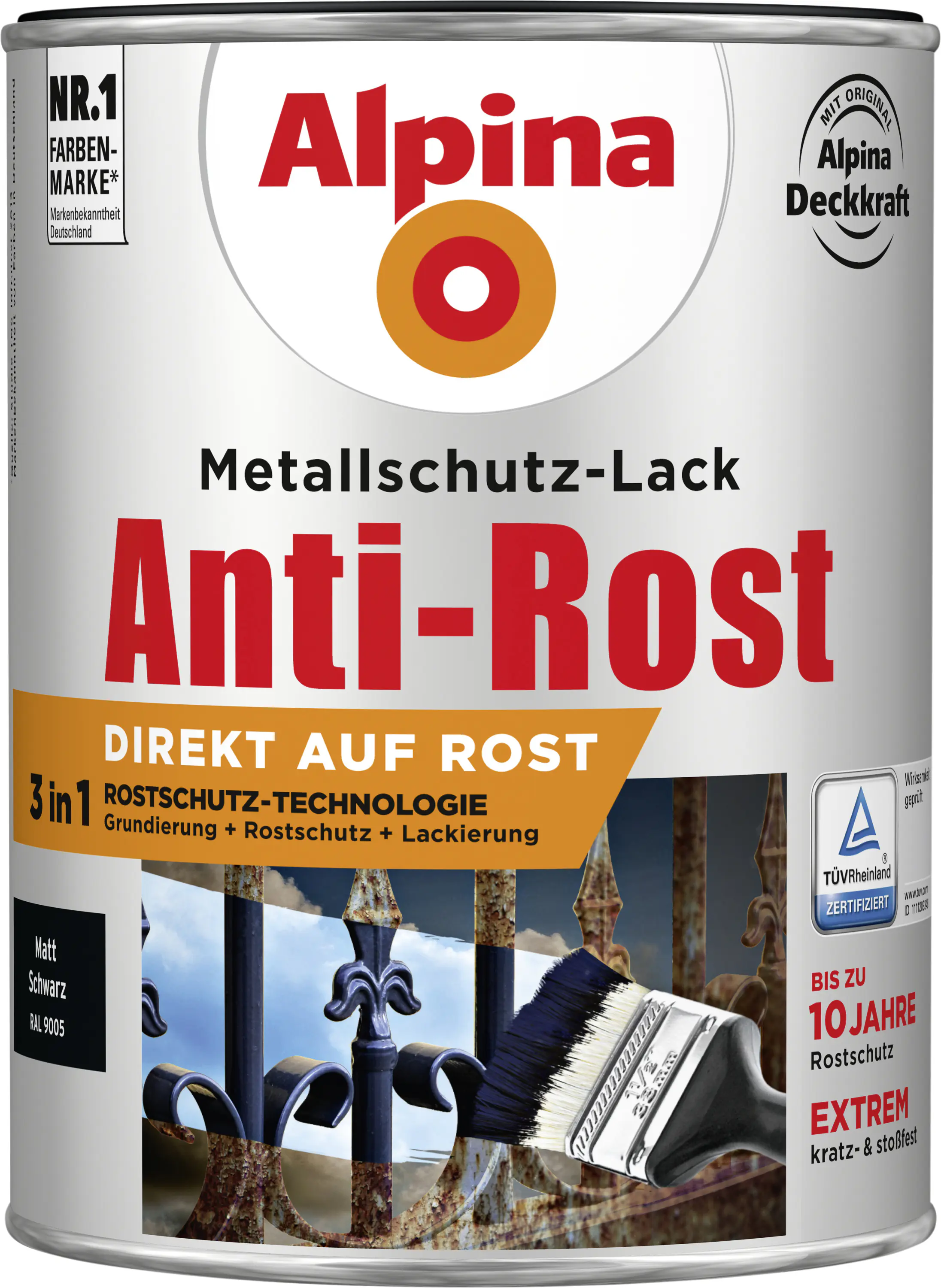 Alpina Metallschutz-Lack Anti-Rost 2,5 L schwarz matt
