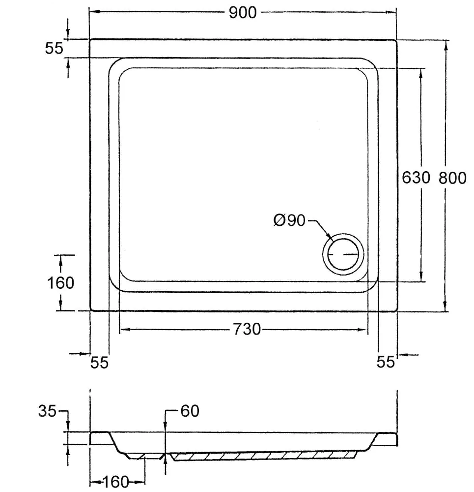 Ottofond Duschwanne Samos 90 x 80 x 6 cm, weiß