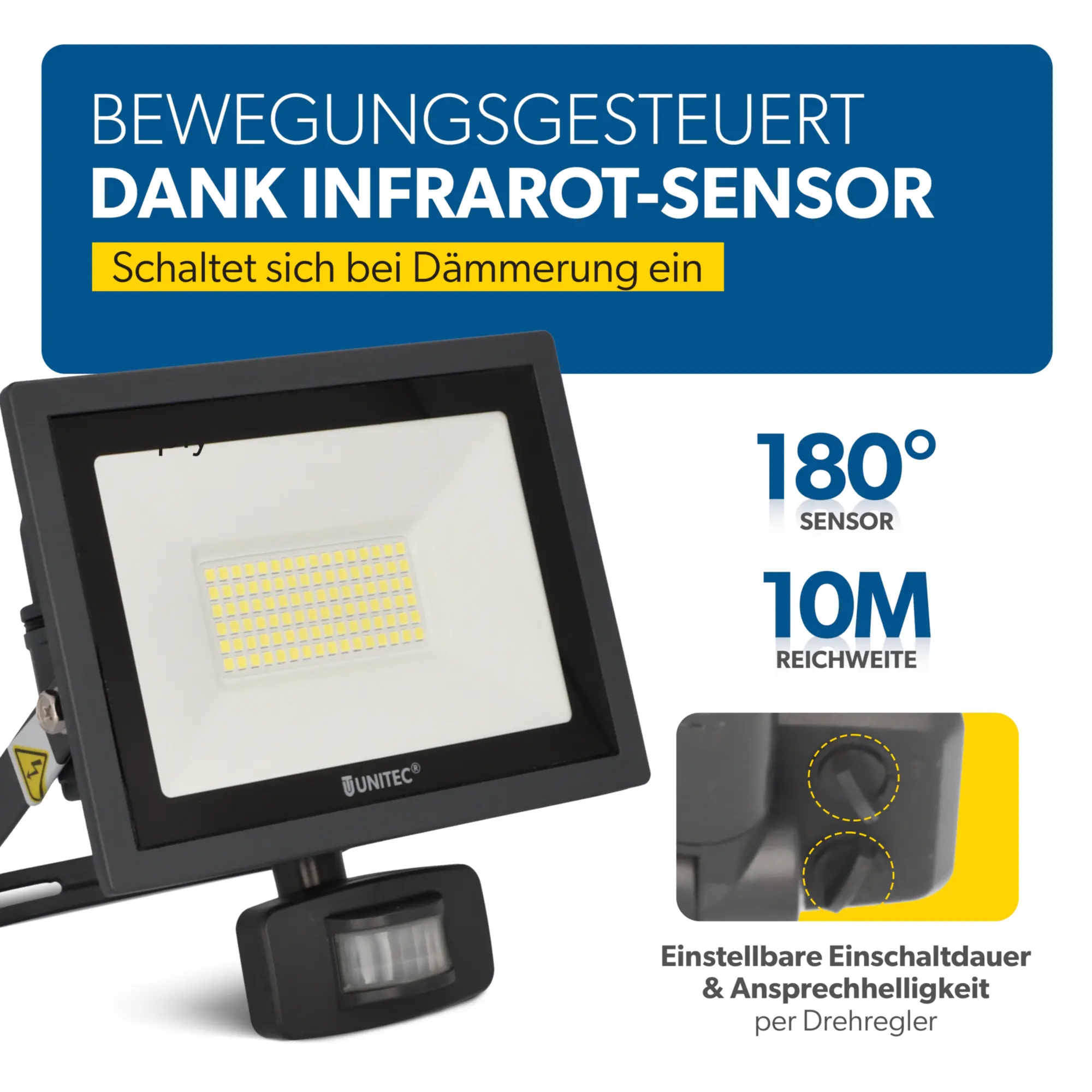 UniTec LED Strahler anthrazit mit Bewegungsmelder 35 W 4250 lm 