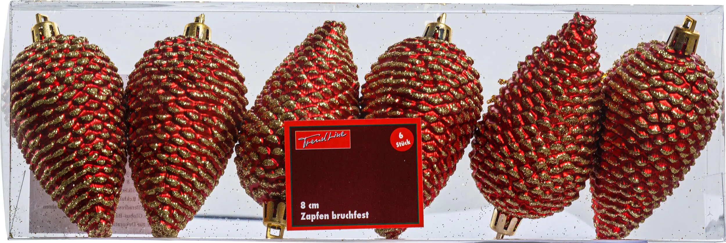 2076601528401_01 Trendline Weihnachtskugeln Zapfen bruchfest, langlebig 8 cm rot 6 Stück