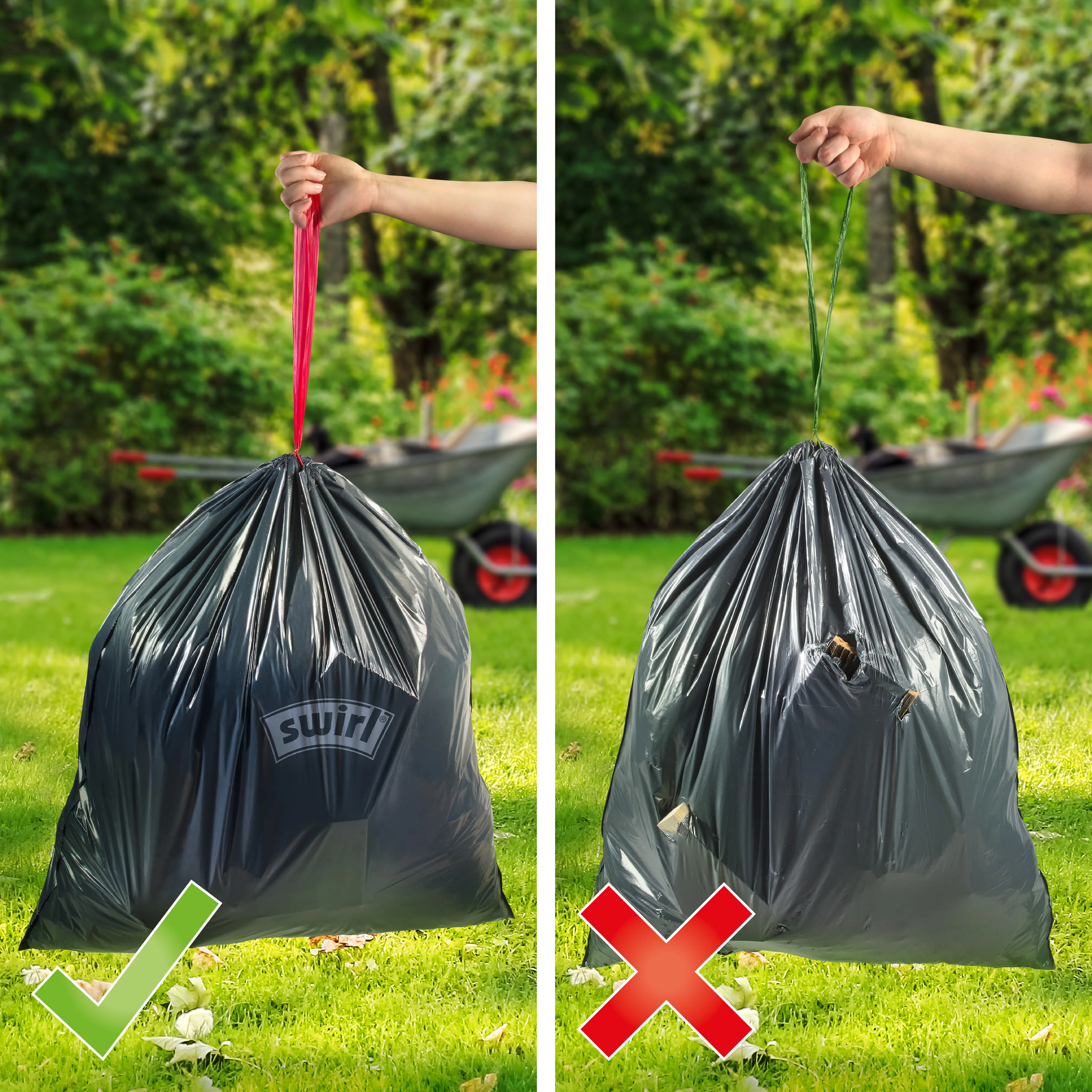 Swirl® 60 l Schwerlast-Säcke Profi mit Zugband Reißfest & Dicht