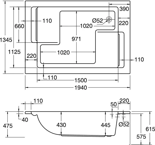 Ottofond Badewanne Maharaja 195 x 135 cm, weiß